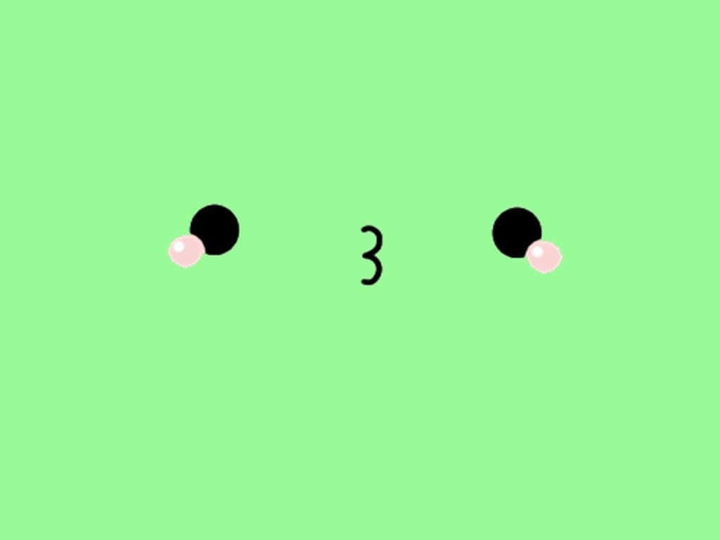 Cute Minimalist 桌布 壁紙 — 一個極簡數位插圖，描繪一張可愛的臉，有黑色眼睛、粉紅色臉頰，中間有一個數字三，背景是純淺綠色。