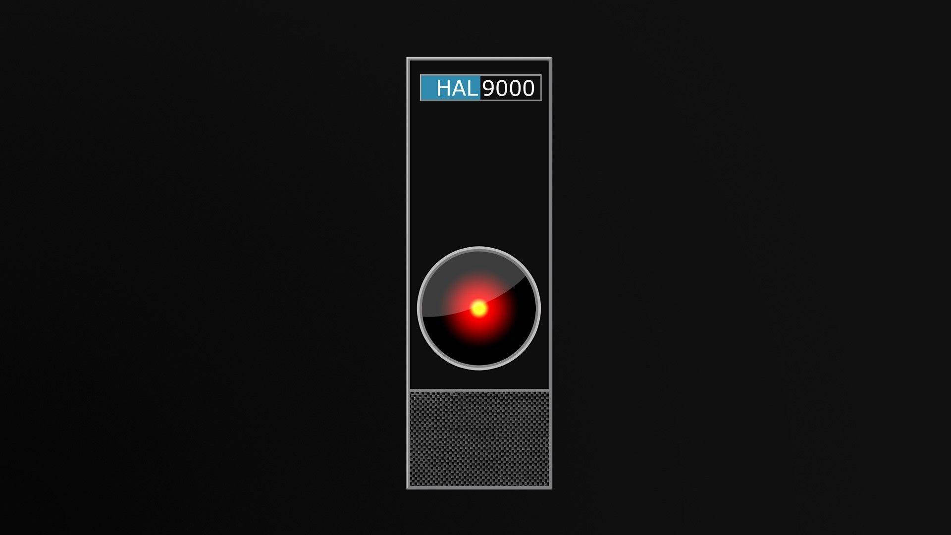 高清 桌布 壁紙 — 一個極簡數位藝術描繪的HAL 9000，在黑色背景上帶有發光的紅色眼睛。