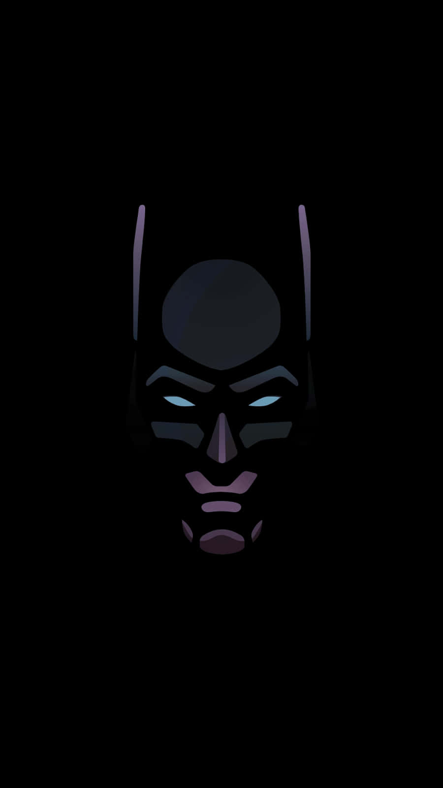 Batman Aesthetic 桌布 壁紙 — 一個極簡數位藝術蝙蝠俠面具，帶有發光的藍色眼睛，居中於純黑色背景上。