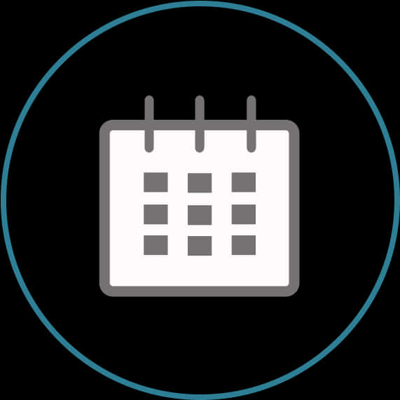 Calendar Icon 桌布 壁紙 — 一個極簡日曆圖示，在黑色背景上的青綠色圓圈內，白色紙張上有灰色方格。