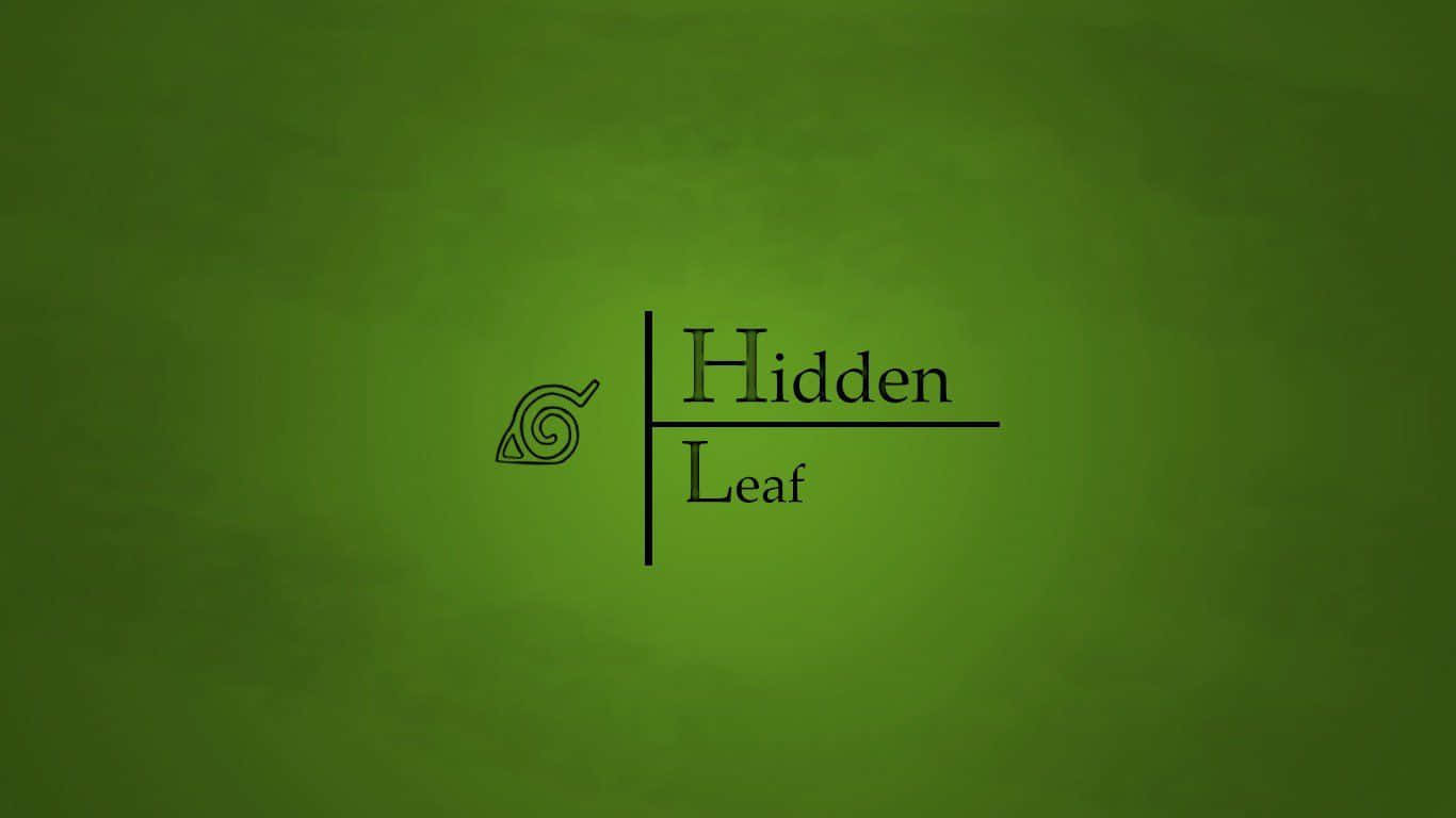 Naruto Green 桌布 壁紙 — 一個極簡標誌，包含螺旋符號和「Hidden Leaf」字樣，居中於帶紋理的綠色背景上。