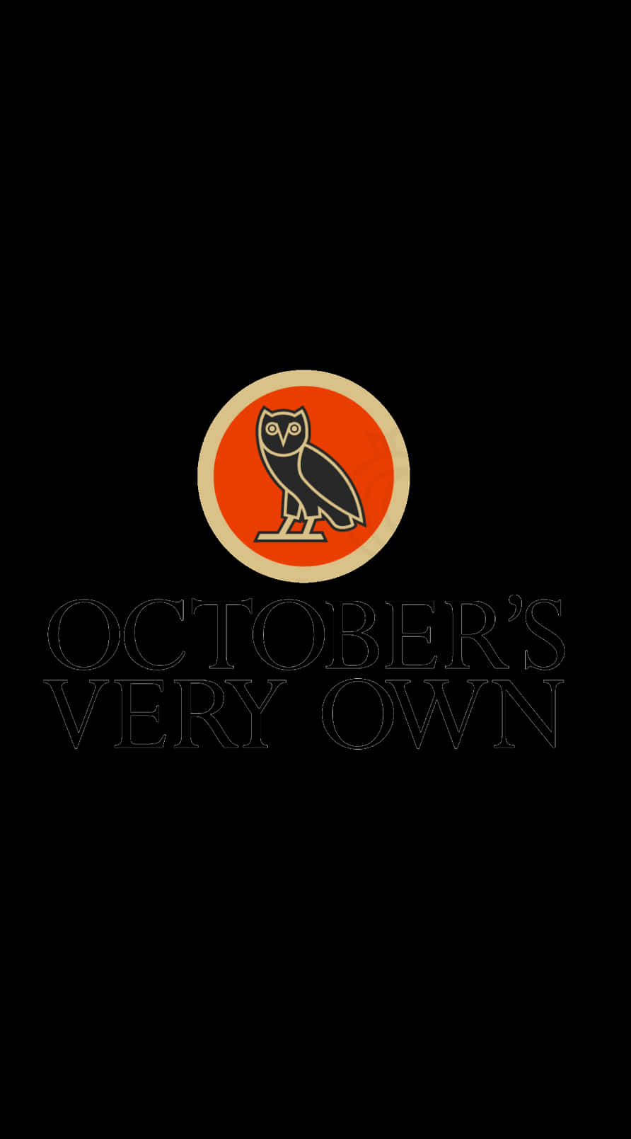 Drake Ovo Owl iPhone 桌布 壁紙 — 一個極簡標誌，在橙色圓圈上有一隻黑色貓頭鷹，並在黑色背景上寫有 October's Very Own 文字。
