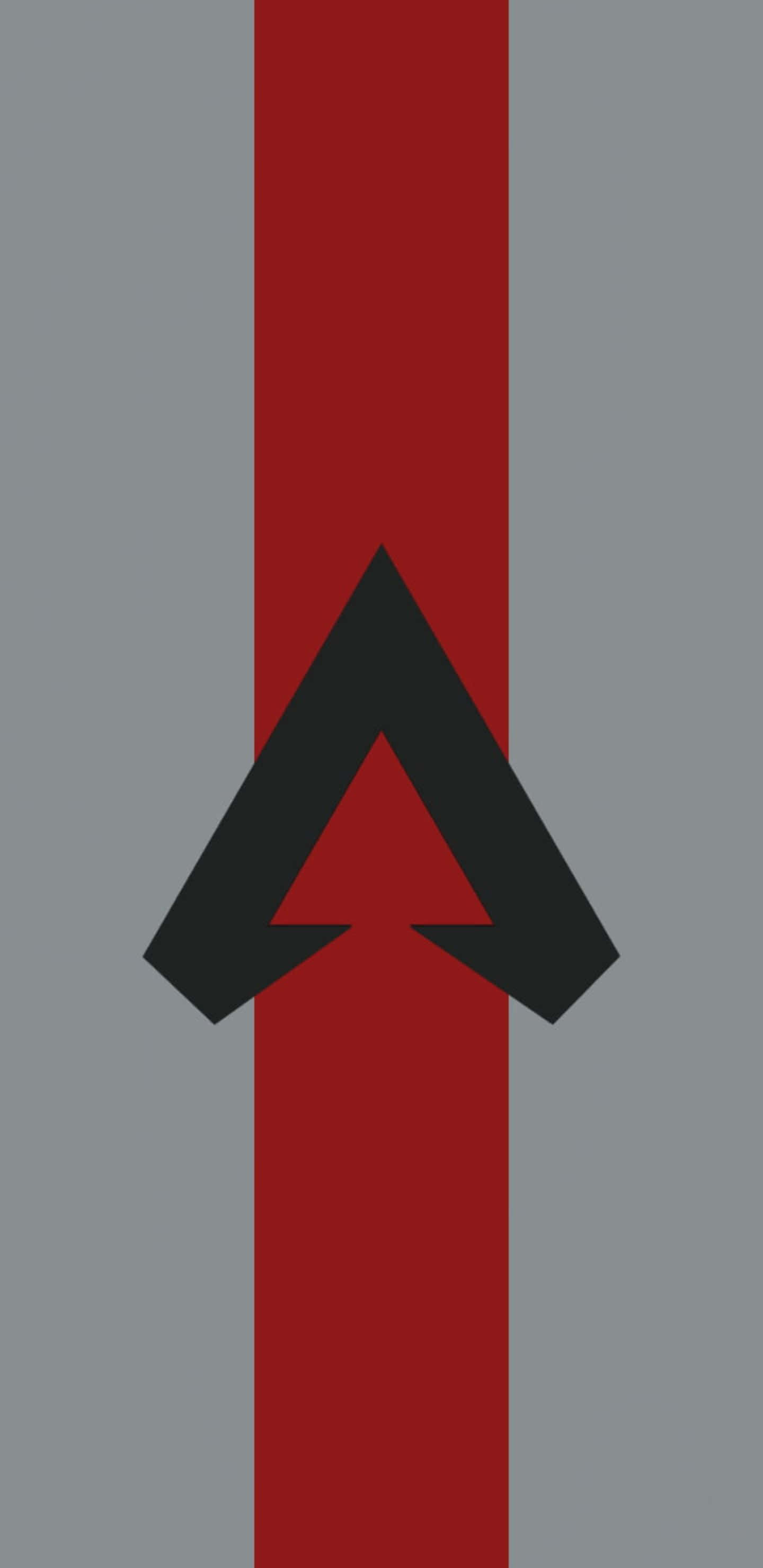 Pixel 3xl Apex Legends 桌布 壁紙 — 一個極簡標誌，黑色箭頭符號居中於灰色背景上的紅色垂直條紋。