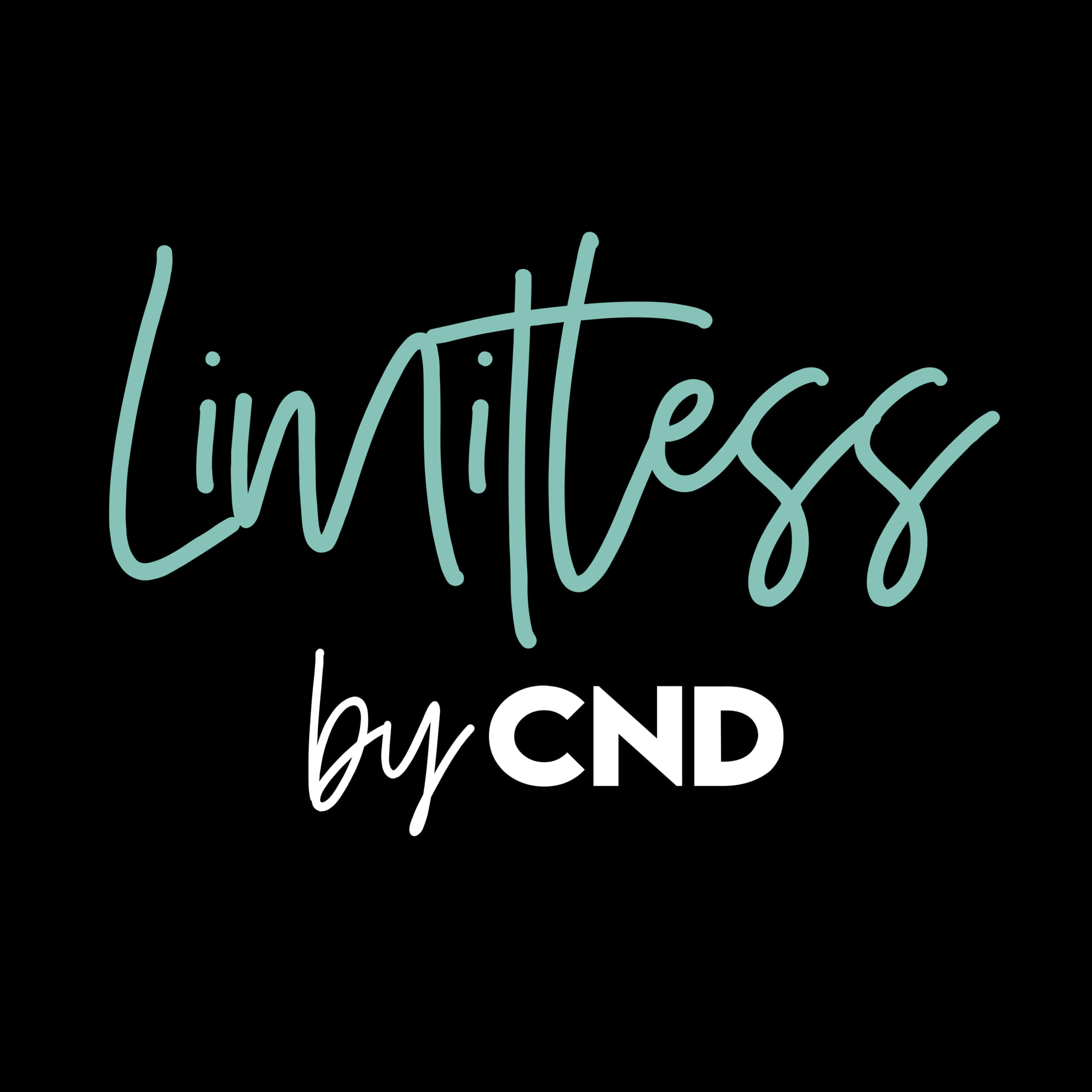 Typography 桌布 壁紙 — 一個極簡標誌，黑色背景上帶有藍綠色草書文字「Limitless」和白色「by CND」。