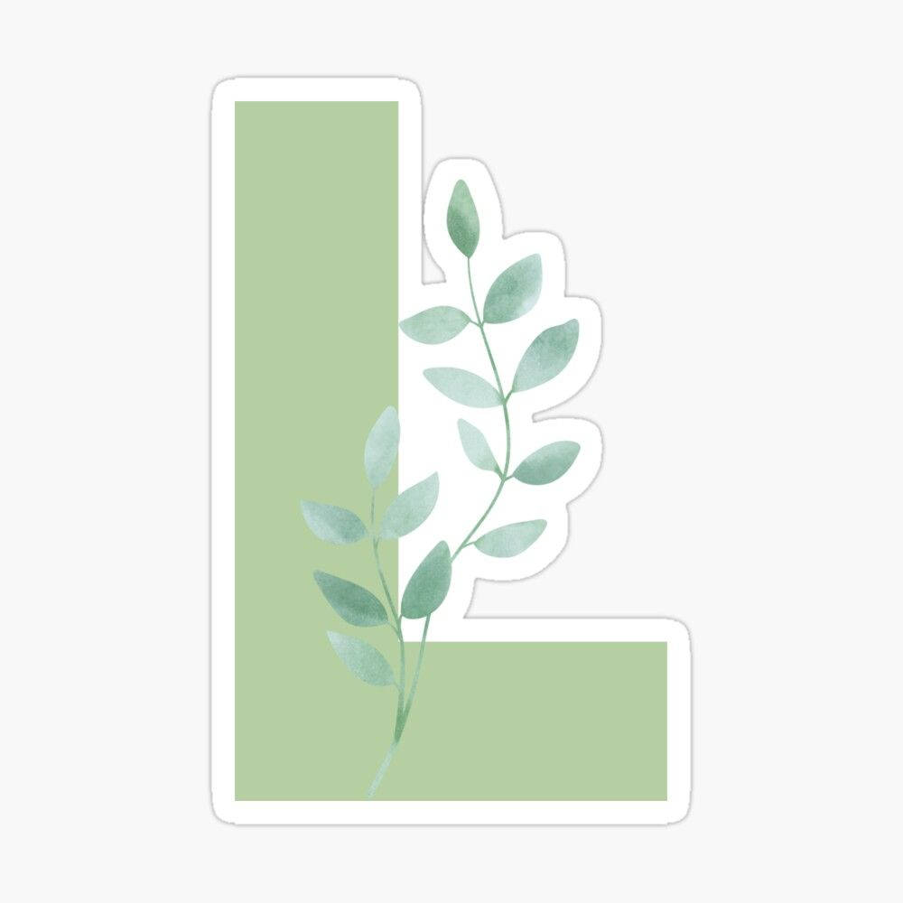 L 桌布 壁紙 — 一個極簡水彩字母L形狀，帶有從其角落生長出來的精緻綠色樹枝。