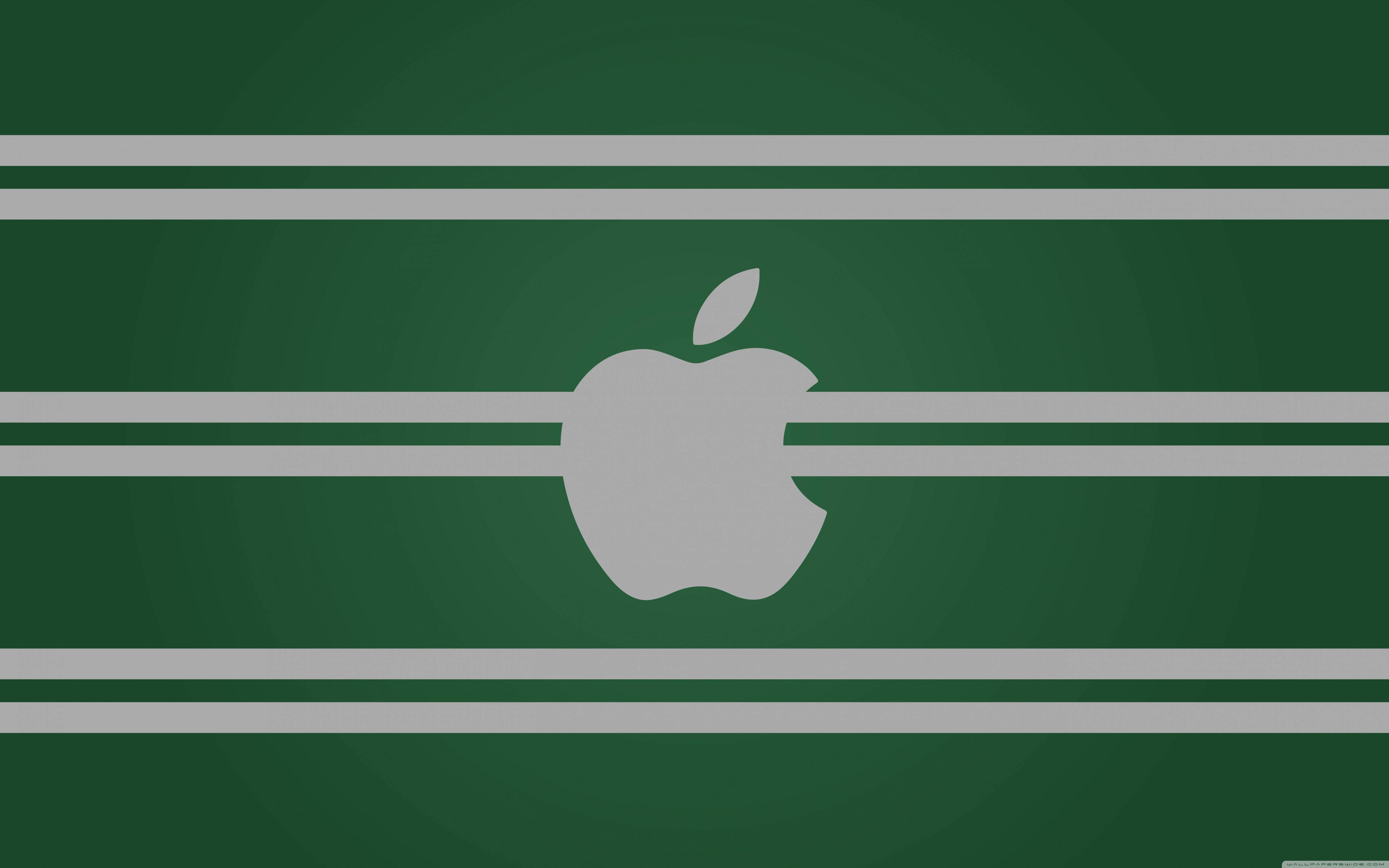 史萊哲林 桌布 壁紙 — 一個極簡灰色Apple標誌，居中在帶有水平條紋的深綠色背景上。