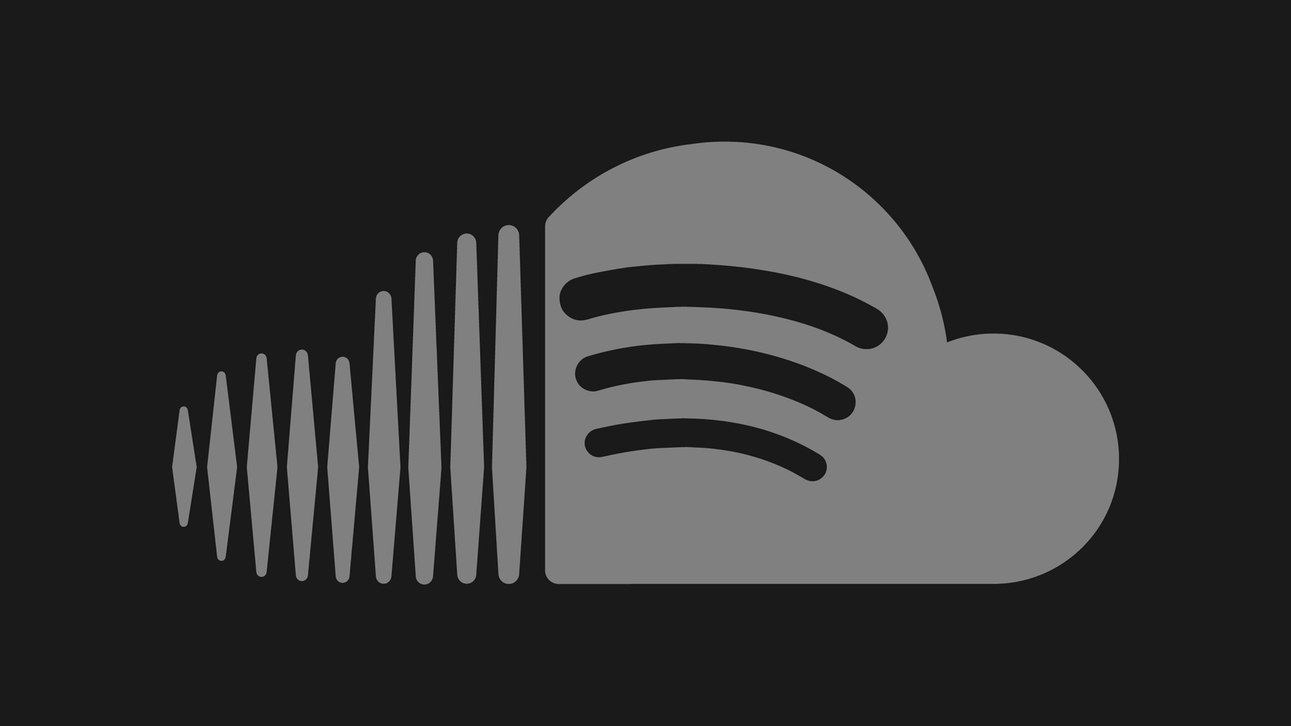 Soundcloud 桌布 壁紙 — 一個極簡灰色Spotify標誌，帶有聲波設計，背景為深色。