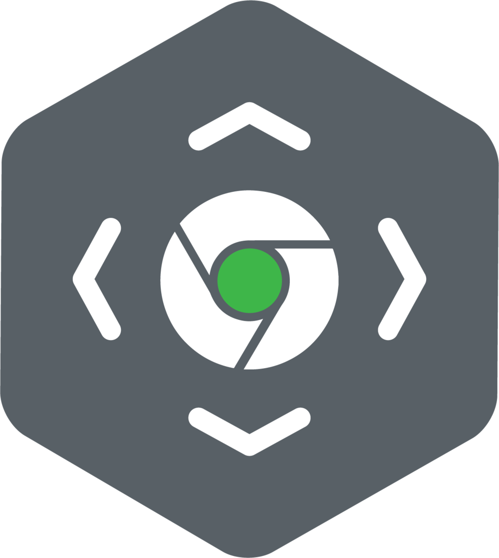 Chrome Logo 桌布 壁紙 — 一個極簡灰色六邊形圖示，帶有白色Chrome標誌和方向箭頭，背景為黑色。