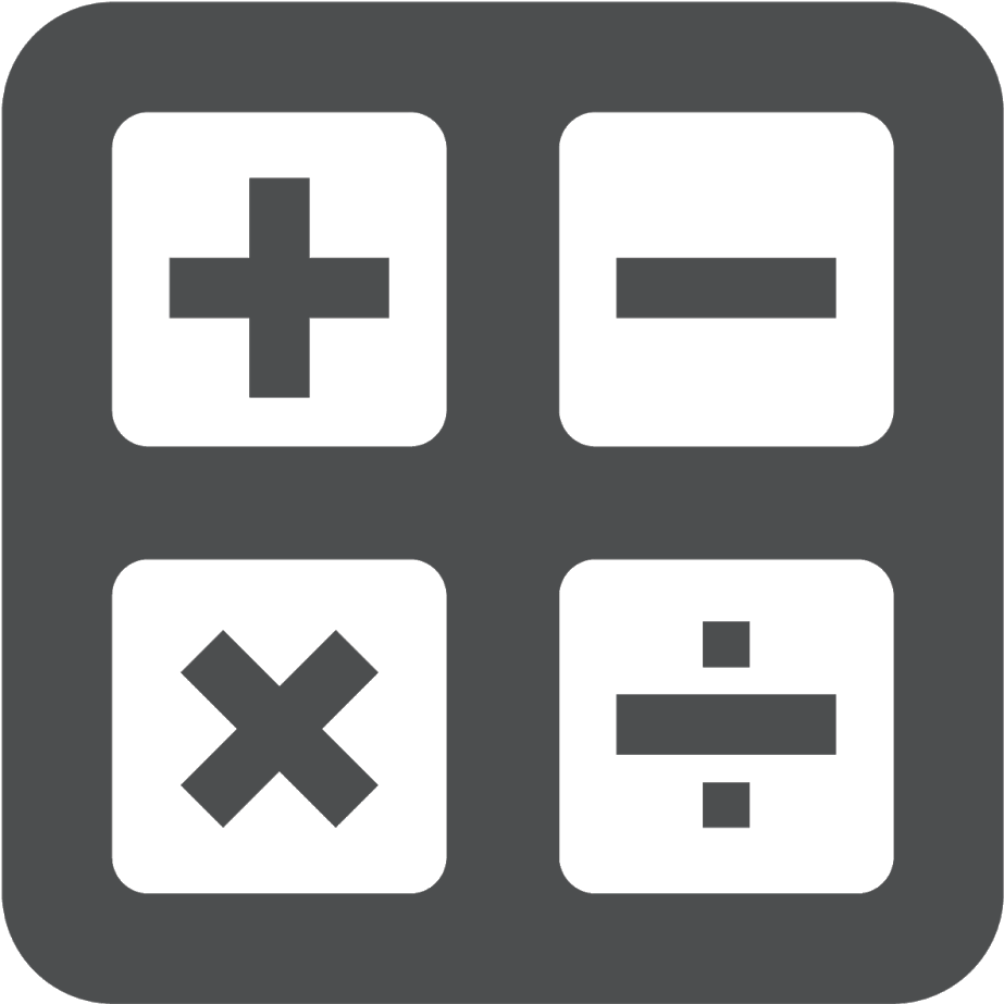 Calculator Icon 桌布 壁紙 — 一個極簡灰色圖示，在黑色正方形中顯示四個基本數學運算：加、減、乘、除。