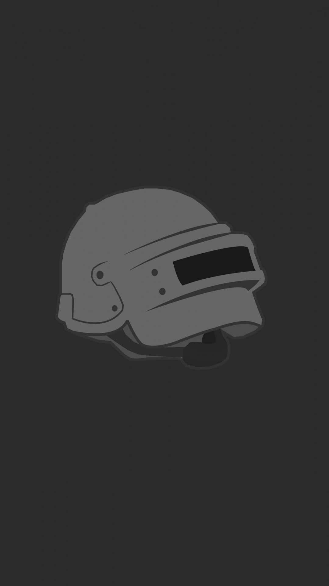pubg mobile 桌布 壁紙 — 一個極簡灰色戰鬥頭盔，帶有面罩，居中在深灰色背景上。