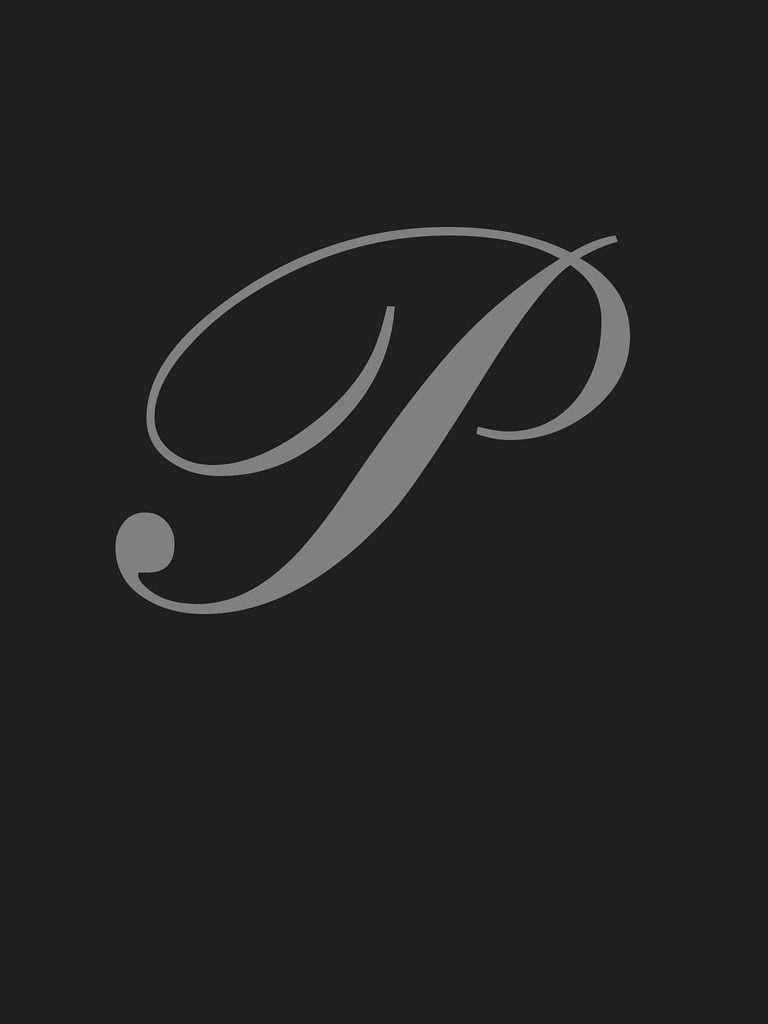 Typography 桌布 壁紙 — 一個極簡灰色草書字母P標誌，居中放置在純深灰色背景上。