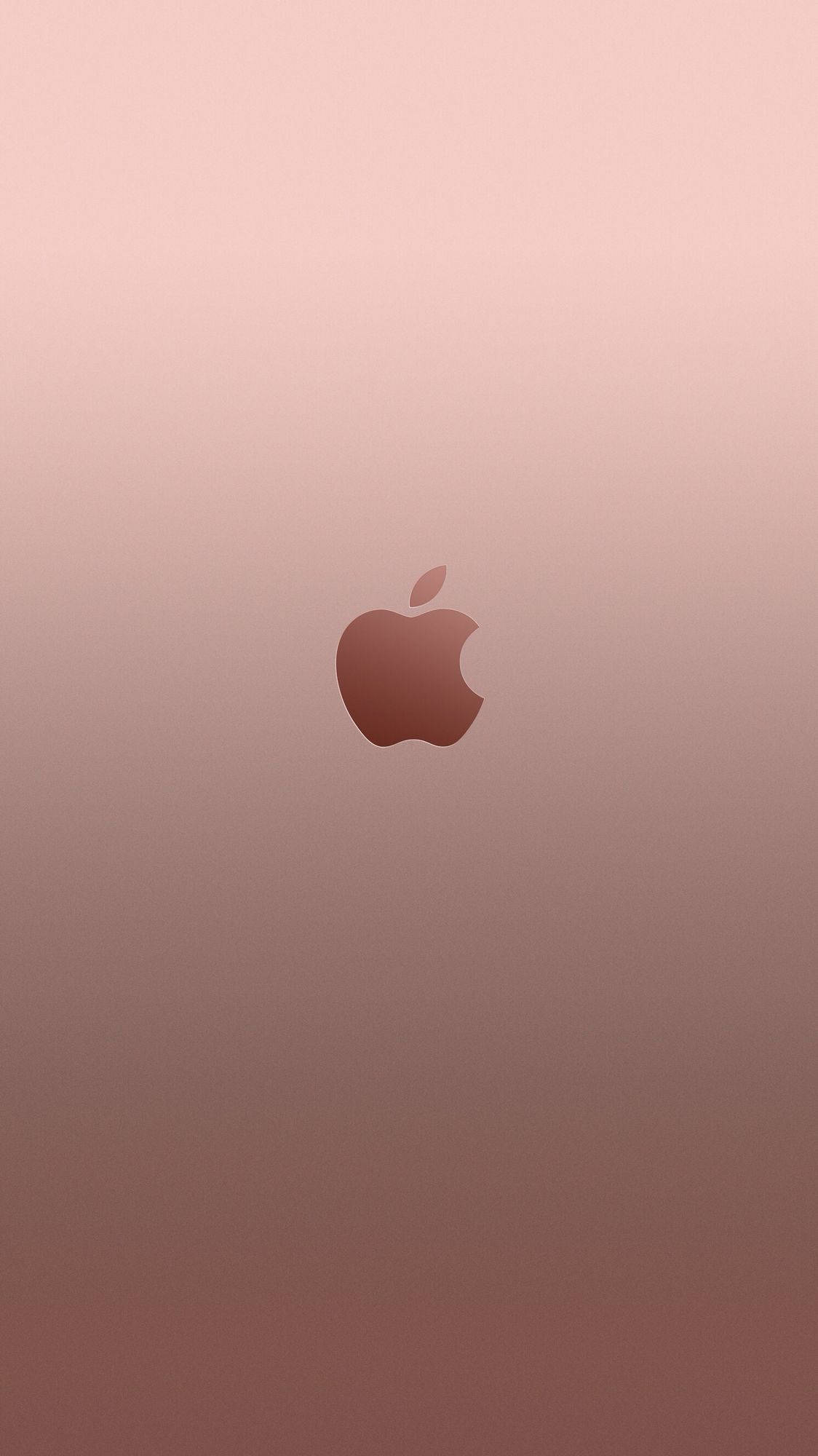 iPhone 6s Gold 桌布 壁紙 — 一個極簡玫瑰金漸變背景，中央有一個帶咬痕和葉子的Apple標誌。