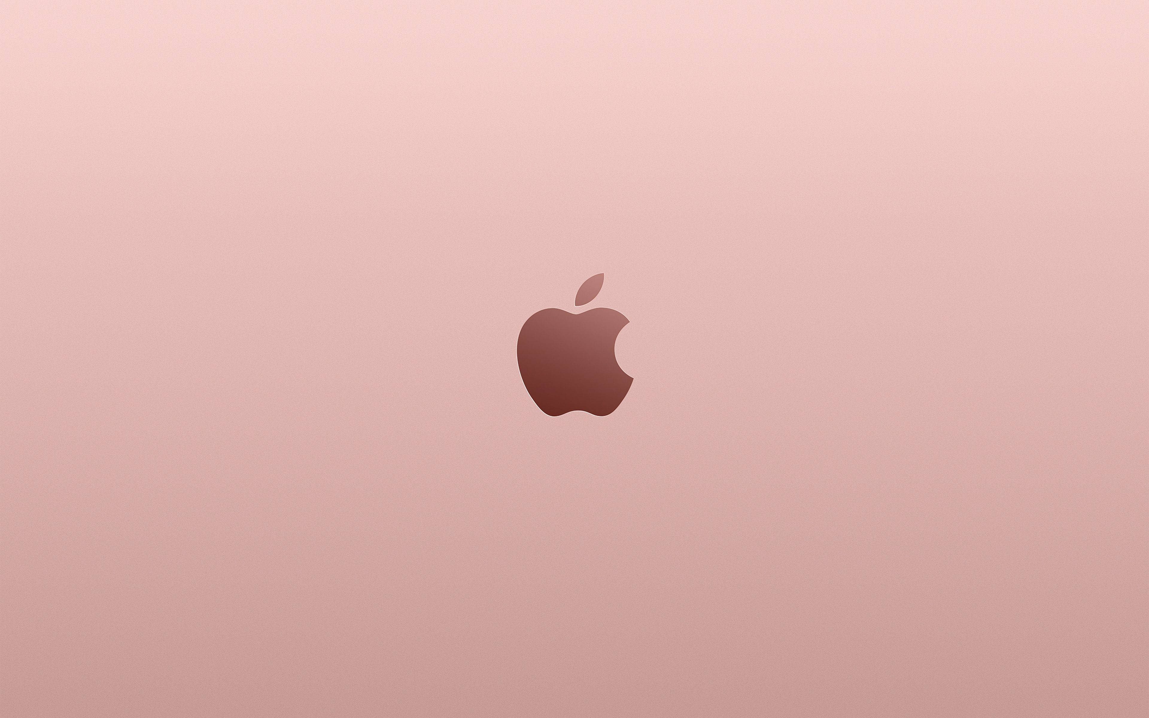 美學 桌布 壁紙 — 一個極簡玫瑰金色 Apple 標誌，置於柔和漸變背景中央。