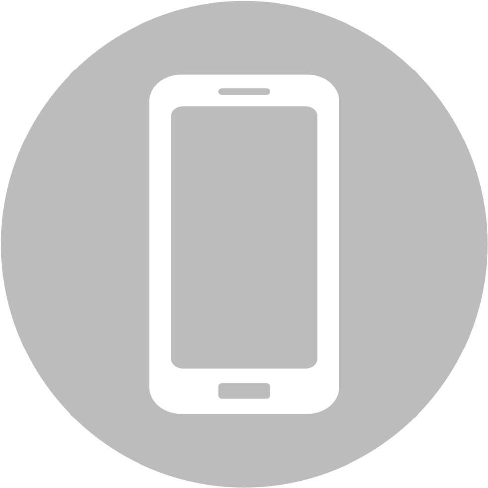 Mobile Phone Icon 桌布 壁紙 — 一個極簡白色智慧型手機圖示，居中放置在帶有黑色外框的灰色圓形背景上。
