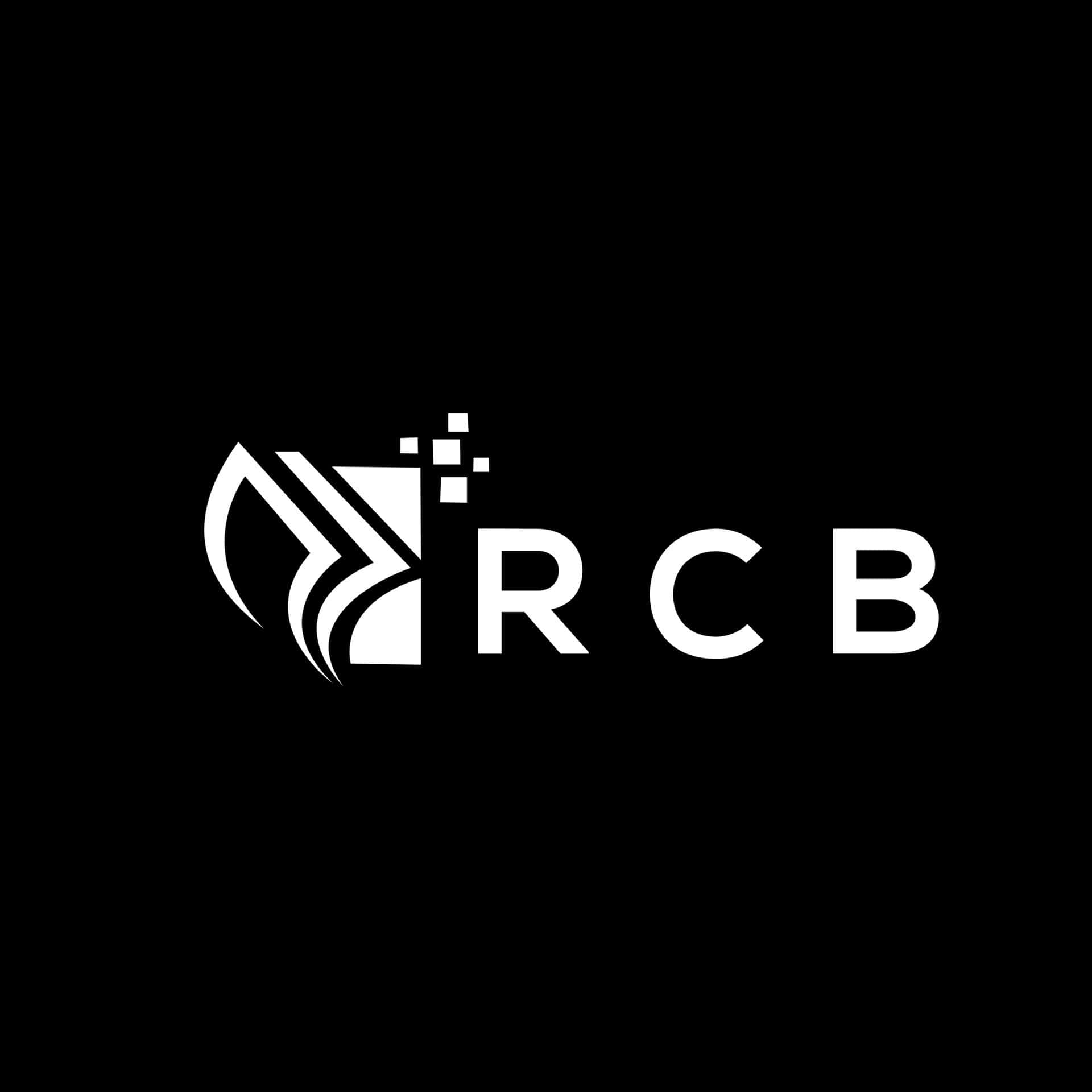 Rcb 桌布 壁紙 — 一個極簡白色標誌，在純黑色背景上，RCB字母旁邊帶有風格化的波浪和像素元素。