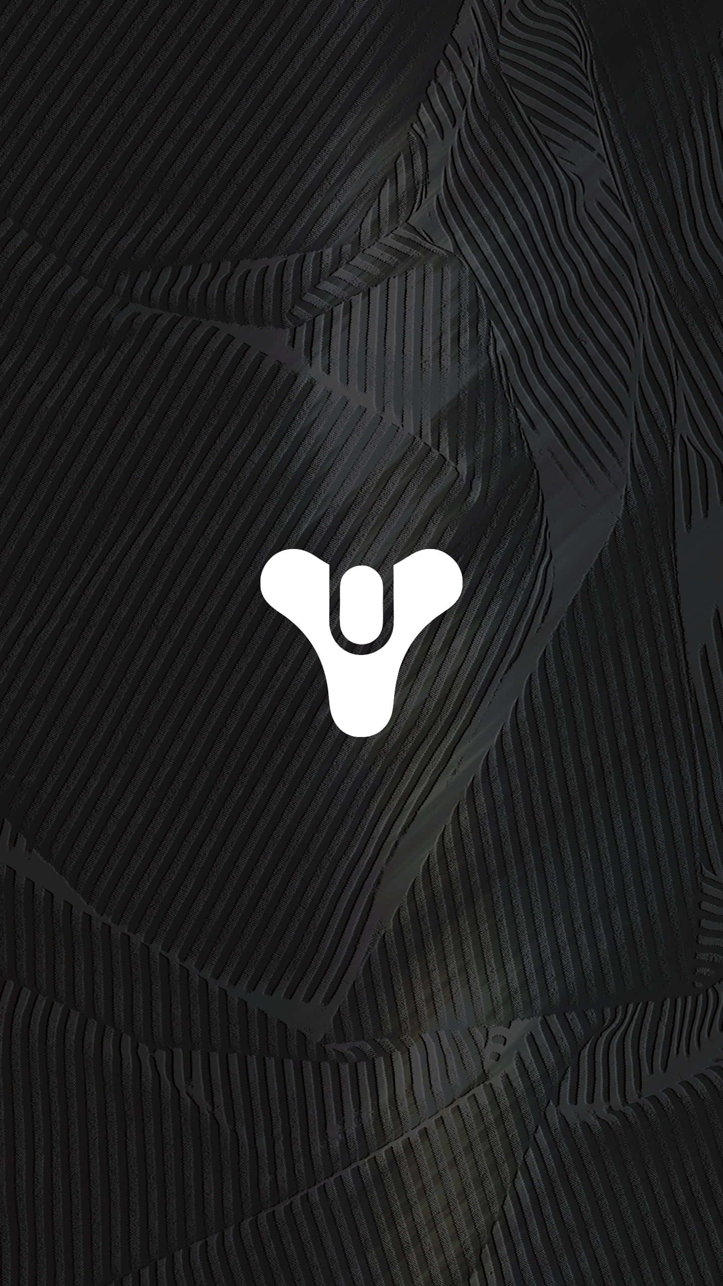 Destiny 2 Phone 桌布 壁紙 — 一個極簡白色標誌居中於帶有流動條紋紋理的深色抽象背景上。