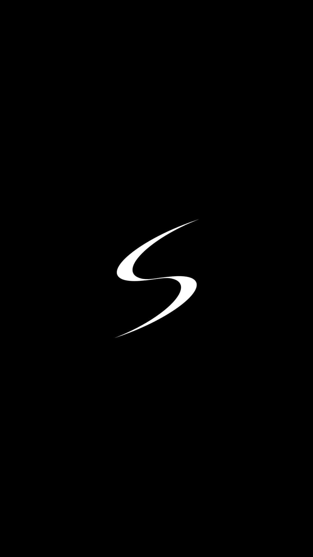 Galaxy S 桌布 壁紙 — 一個極簡白色風格化S標誌，居中在純黑色背景上。