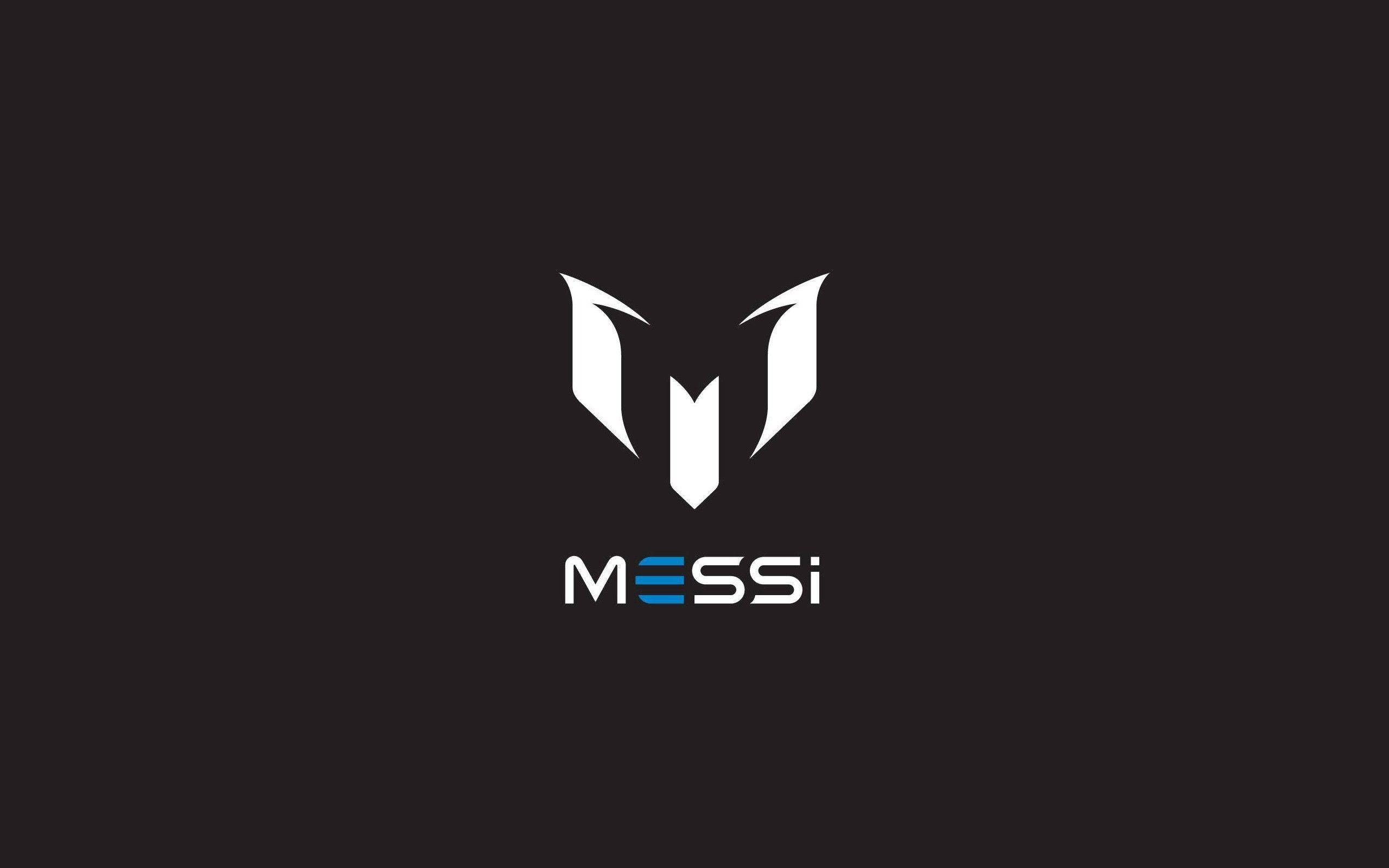 標誌 桌布 壁紙 — 一個極簡白色風格化的 'M' 標誌，下方有 Messi 的名字，在深色背景上。