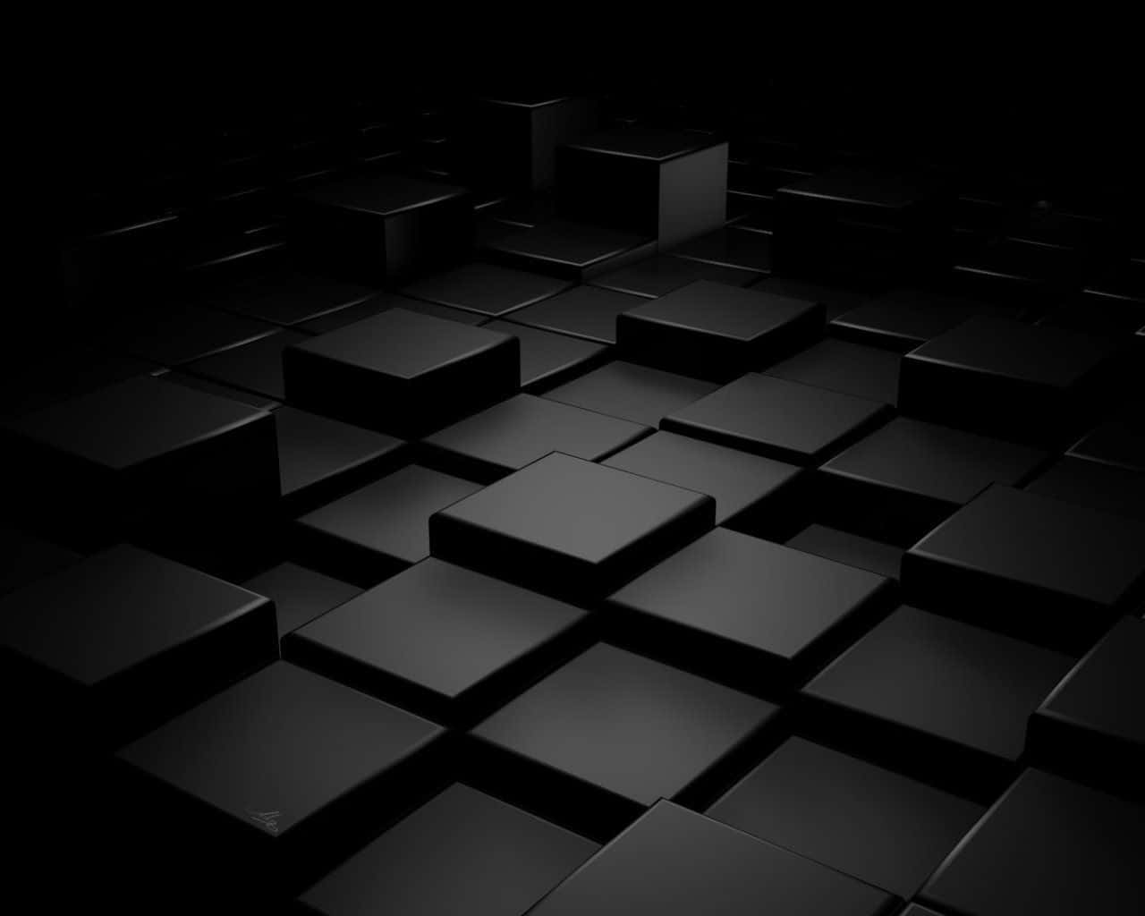桌布 壁紙 — 一個極簡的3D渲染啞光黑色立方體網格，在戲劇性光線下逐漸隱入陰影。