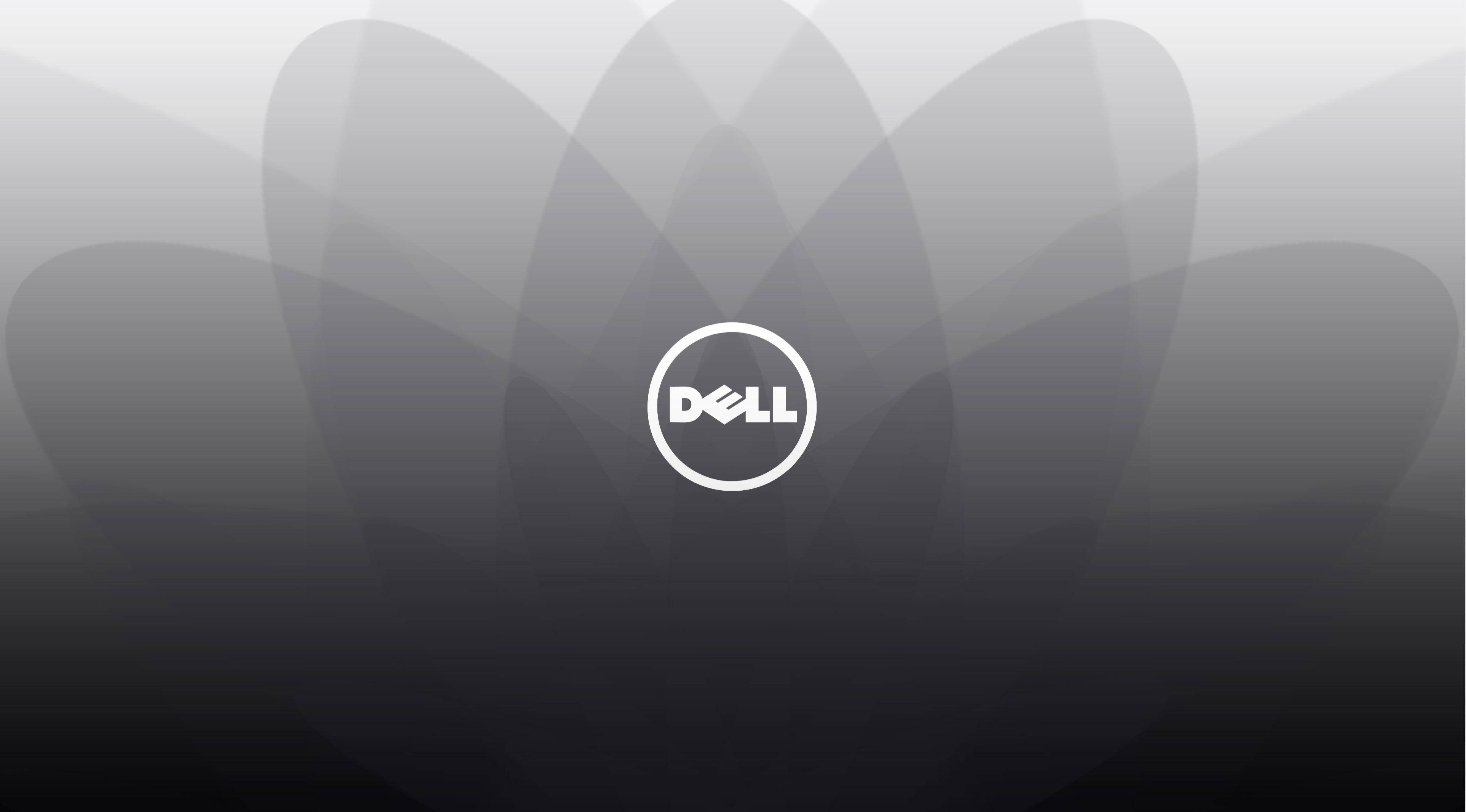 戴爾 HD 桌布 壁紙 — 一個極簡的Dell標誌，居中放置於帶有柔和花瓣形狀的漸變灰色抽象背景上。