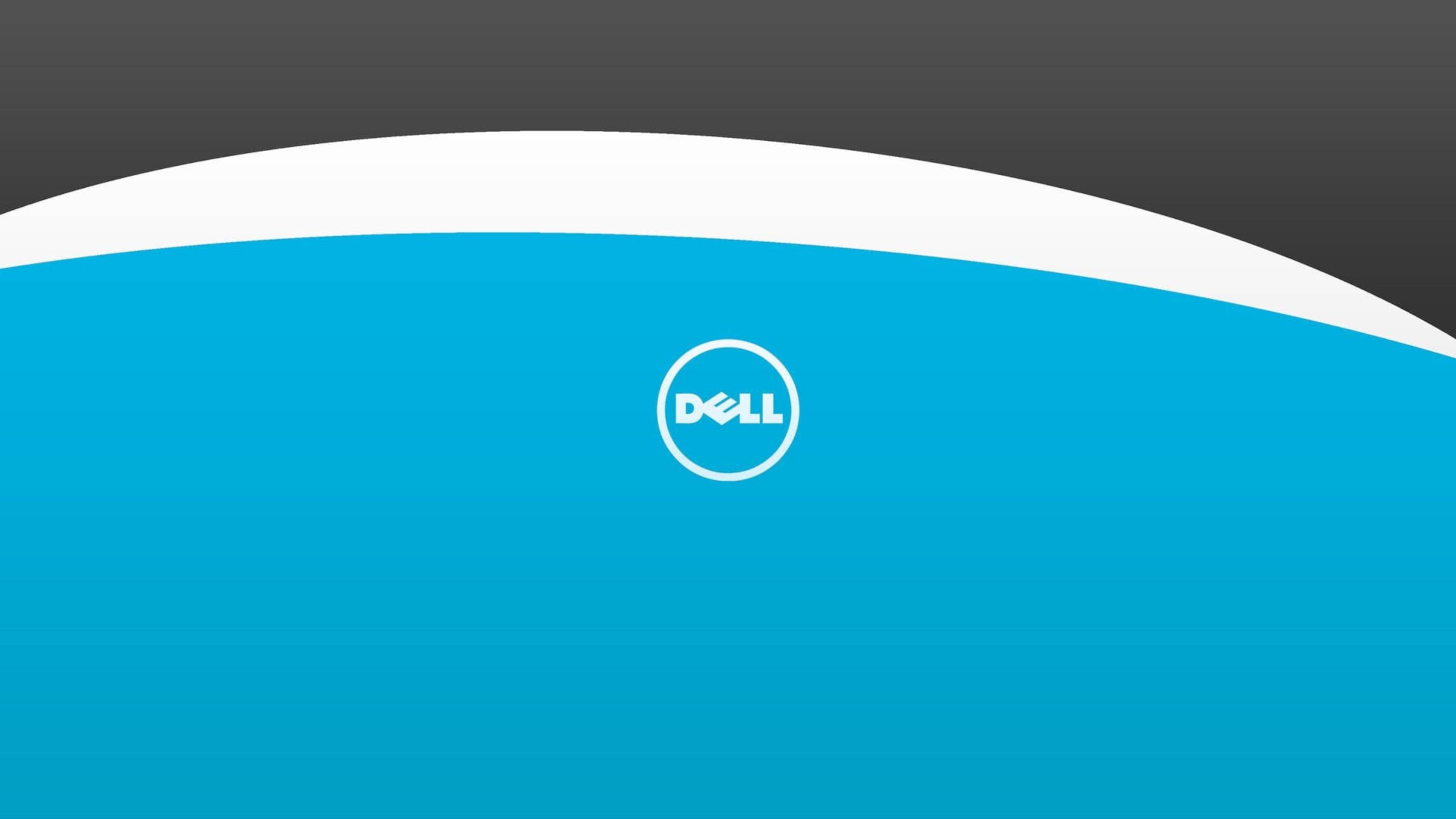 dell 4K 桌布 壁紙 — 一個極簡的Dell標誌，居中放置在彎曲的藍色和灰色漸變背景上。