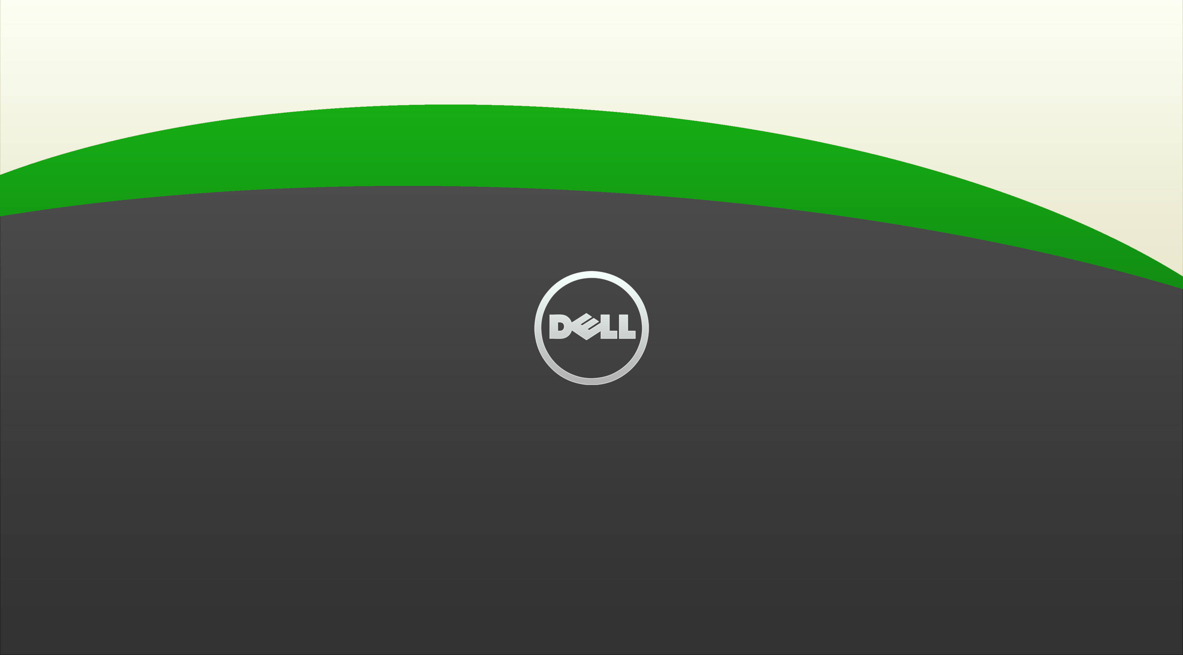 dell 4K 桌布 壁紙 — 一個極簡的Dell標誌，居中於深灰色漸變背景上，頂部有一條彎曲的綠色帶。