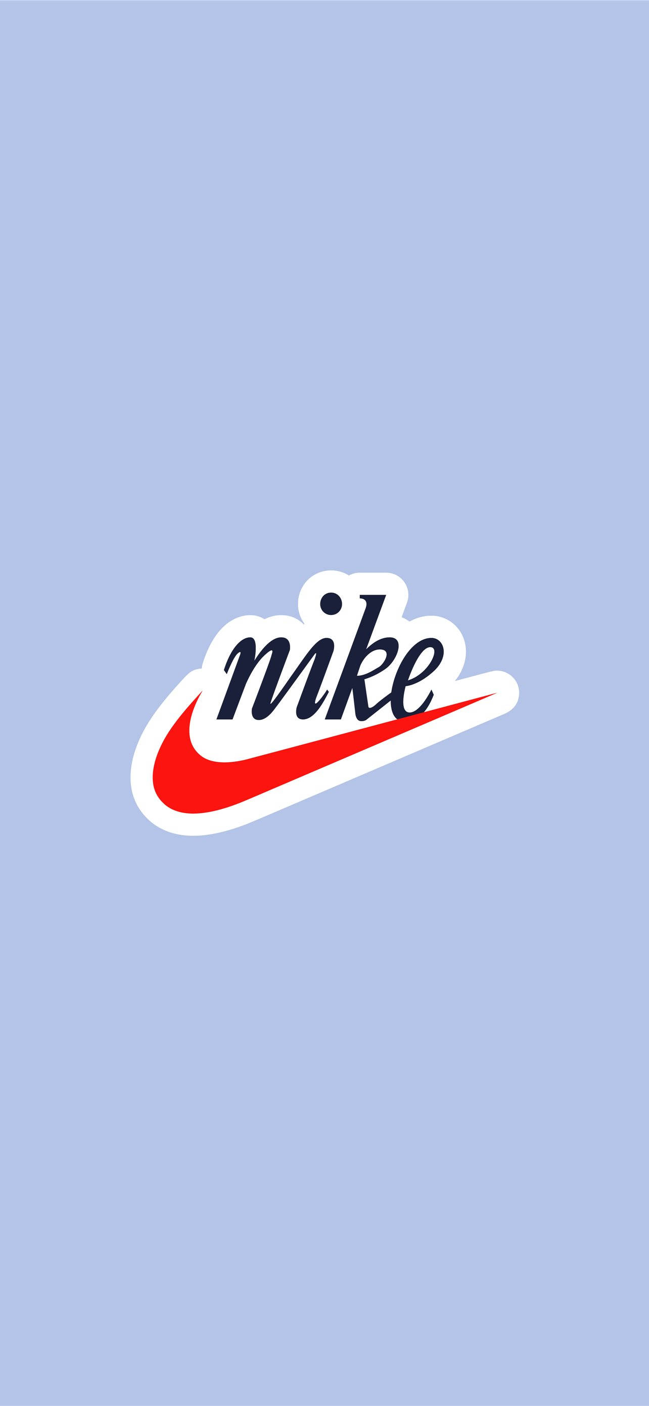 Nike iPhone 桌布 壁紙 — 一個極簡的Nike標誌，紅色勾勾和海軍藍字體居中在柔和的薰衣草背景上。