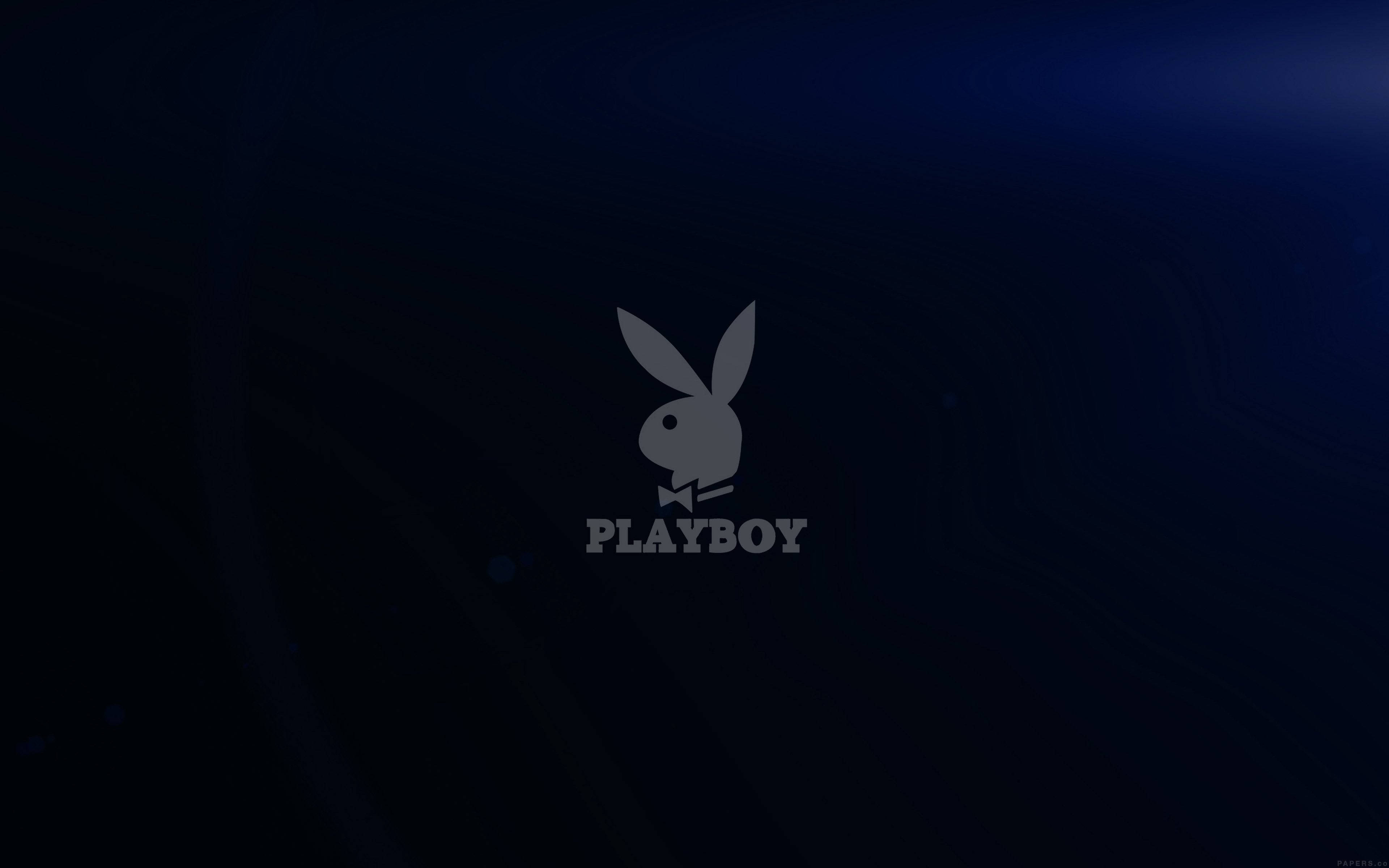 花花公子 桌布 壁紙 — 一個極簡的Playboy標誌以灰色居中，置於帶有微妙波浪圖案的深藍色抽象背景上。