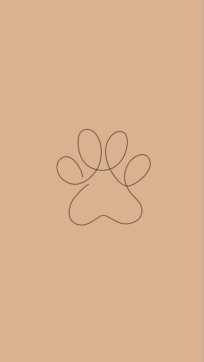 Paw Print 桌布 壁紙 — 一個極簡的單線繪畫，以純米色背景為中心，呈現一個爪印。