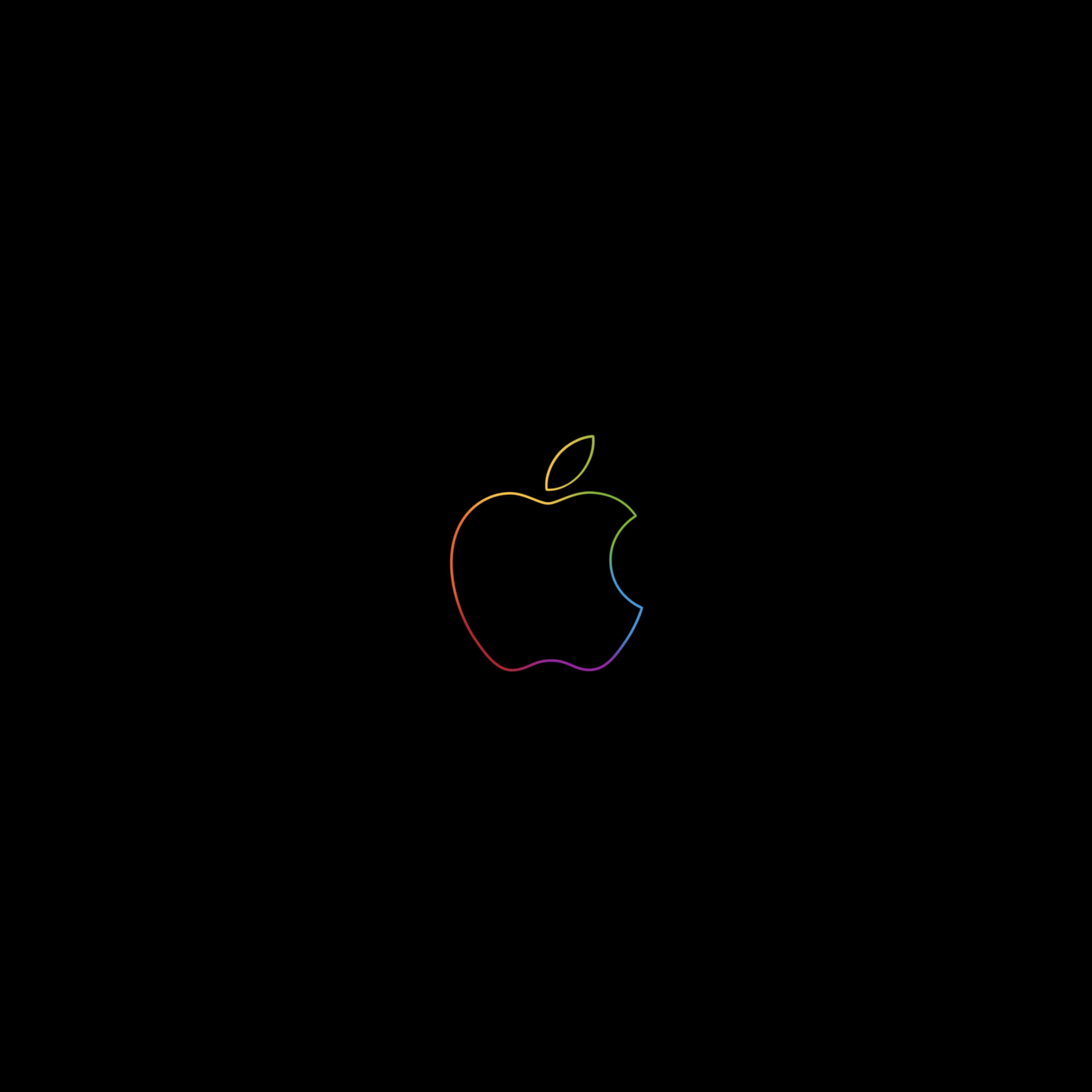 蘋果 桌布 壁紙 — 一個極簡的彩虹輪廓Apple標誌在純黑色背景上發光。