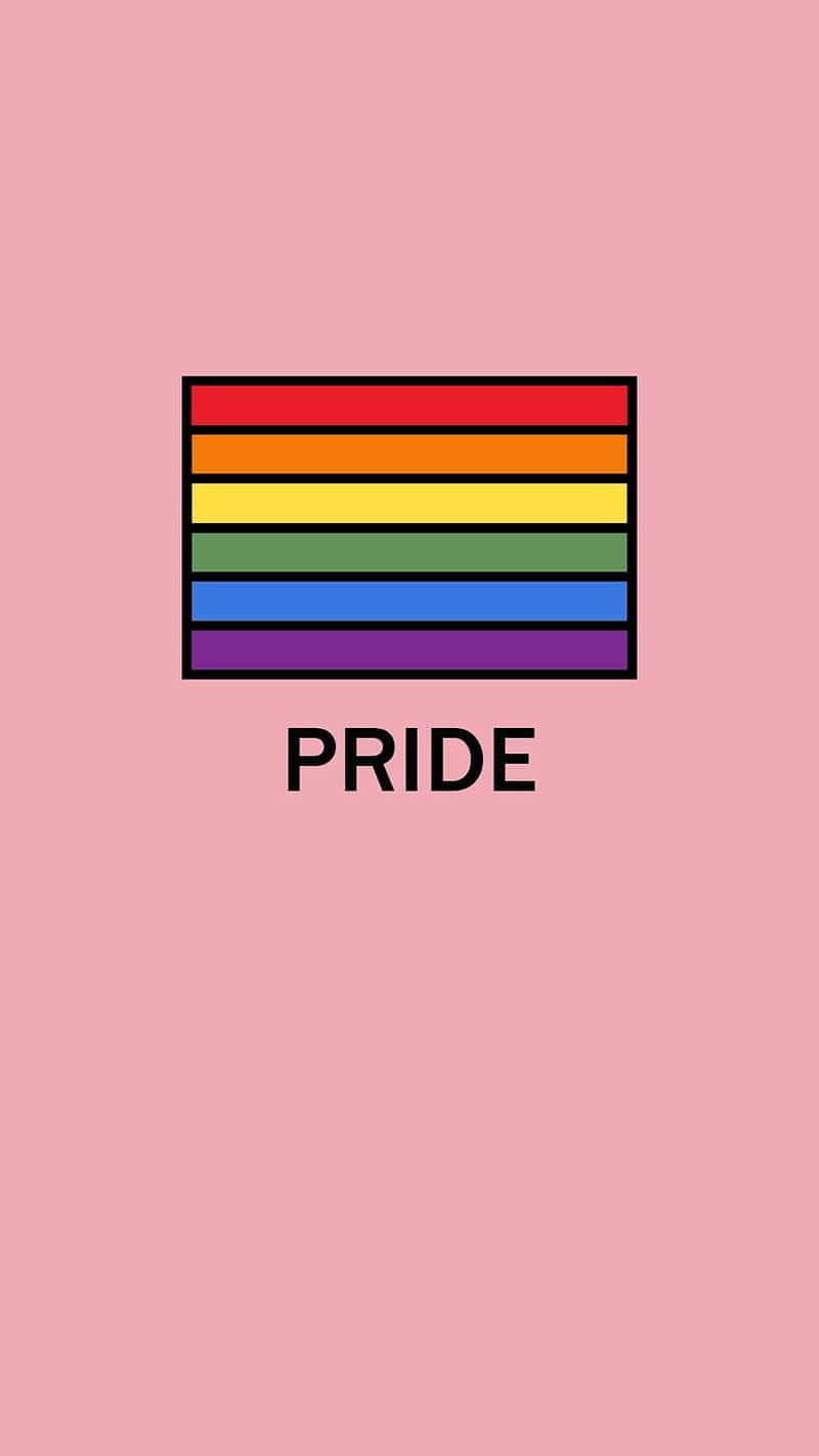 Lgbtq 桌布 壁紙 — 一個極簡的彩虹驕傲旗幟，居中放置在柔和的粉紅色背景上，下方有PRIDE字樣。