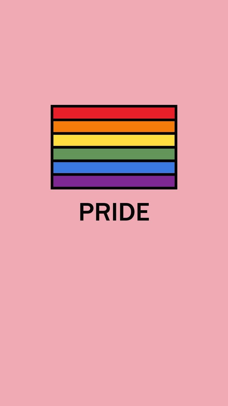 Pride Flag 桌布 壁紙 — 一個極簡的彩虹驕傲旗幟，居中放置在柔和的粉紅色背景上，下方有PRIDE字樣。