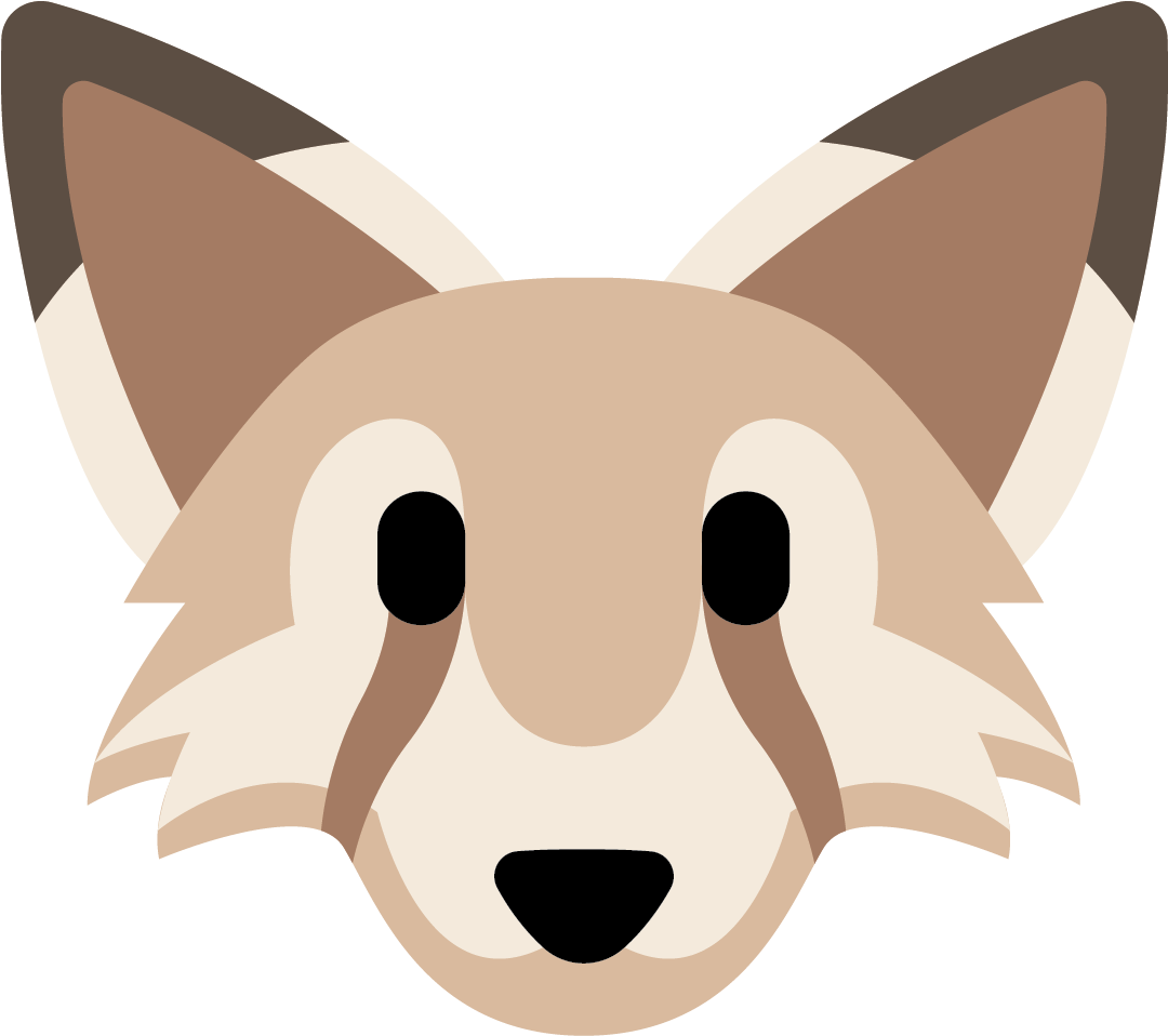 Emoji Discord 桌布 壁紙 — 一個極簡的扁平向量插圖，描繪一個狐狸頭，有著黑色大眼睛和柔軟的米色毛皮，背景為黑色。
