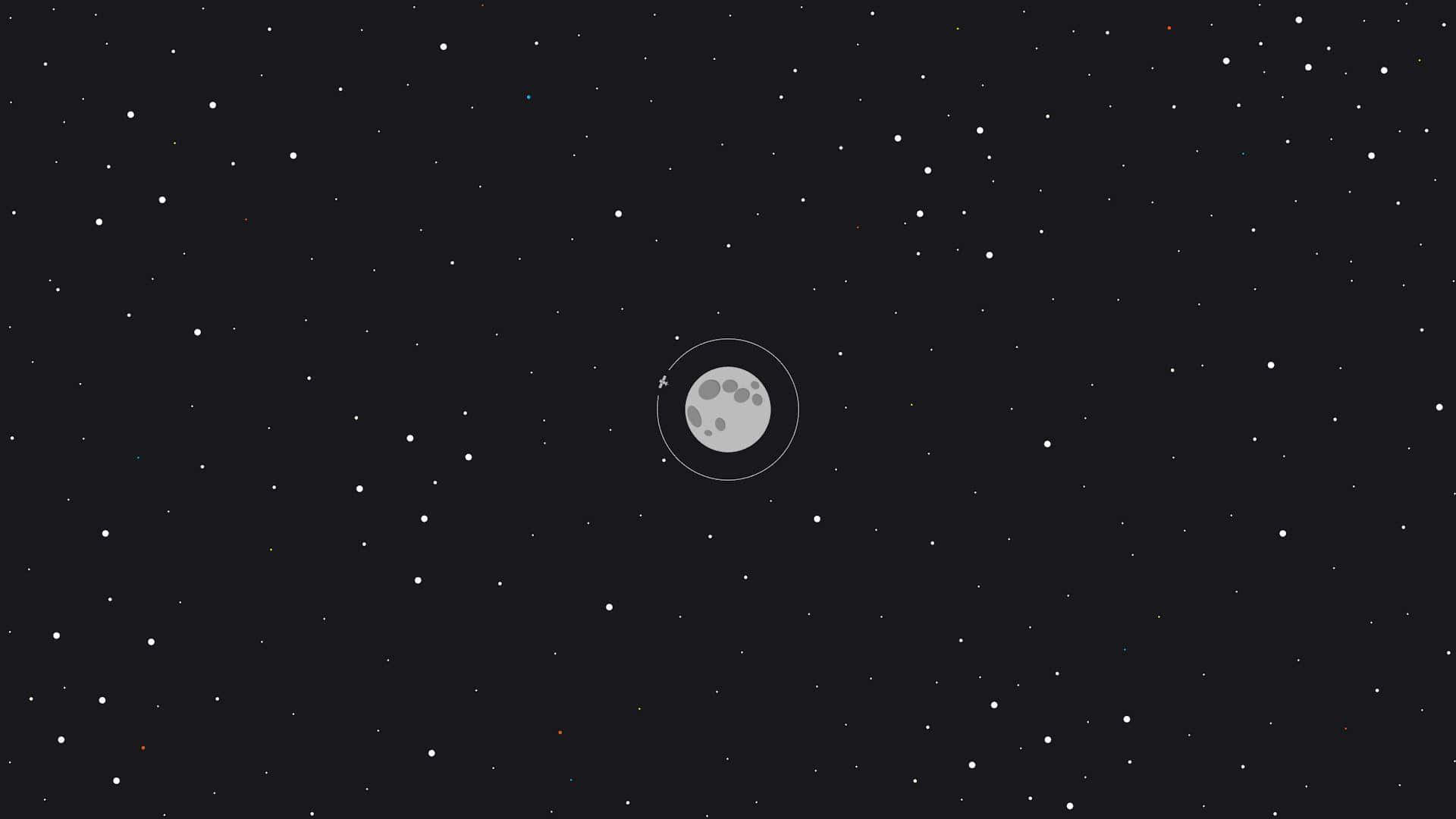 Minimalist Sky 桌布 壁紙 — 一個極簡的數位插圖，描繪月亮被星星環繞在黑暗的夜空中。