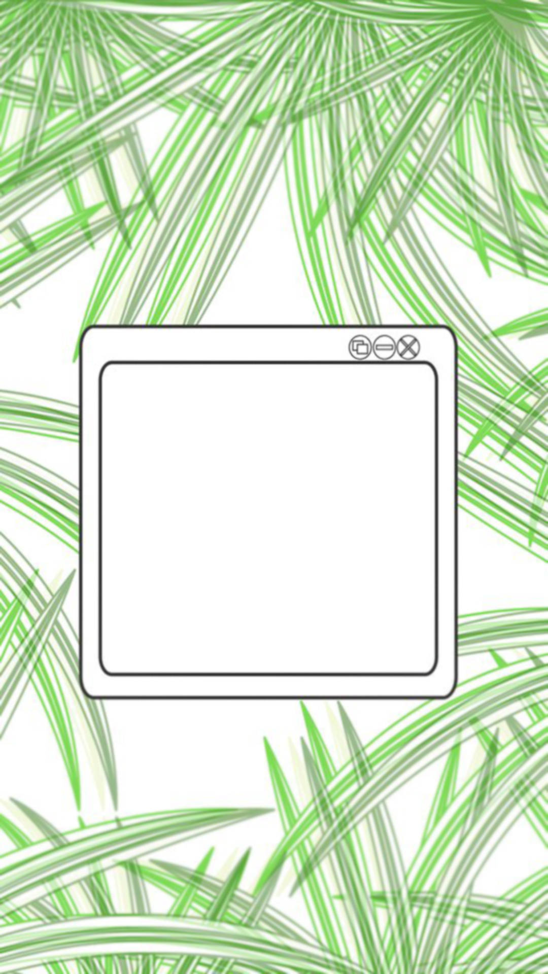 Tropical 桌布 壁紙 — 一個極簡的數位窗框，居中於充滿活力的綠色棕櫚葉背景上。