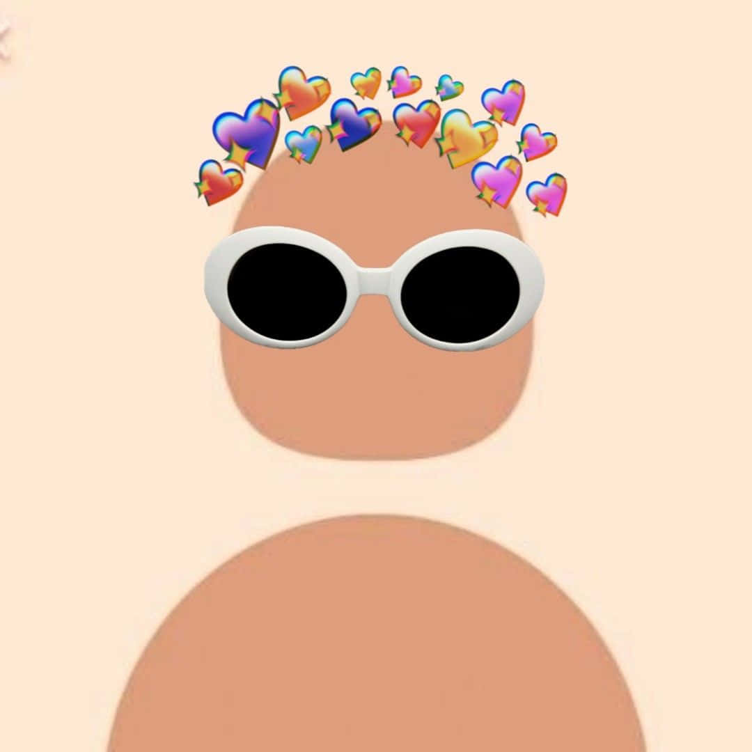 profile pic 桌布 壁紙 — 一個極簡的數位頭像，戴著白色太陽眼鏡，頭頂上漂浮著彩色彩虹心形皇冠。