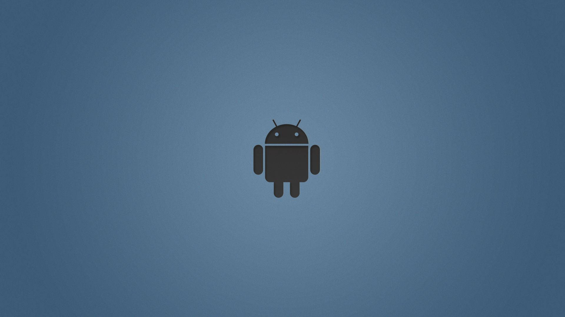 安卓 桌布 壁紙 — 一個極簡的深灰色Android機器人圖示，居中於漸變藍色背景上。