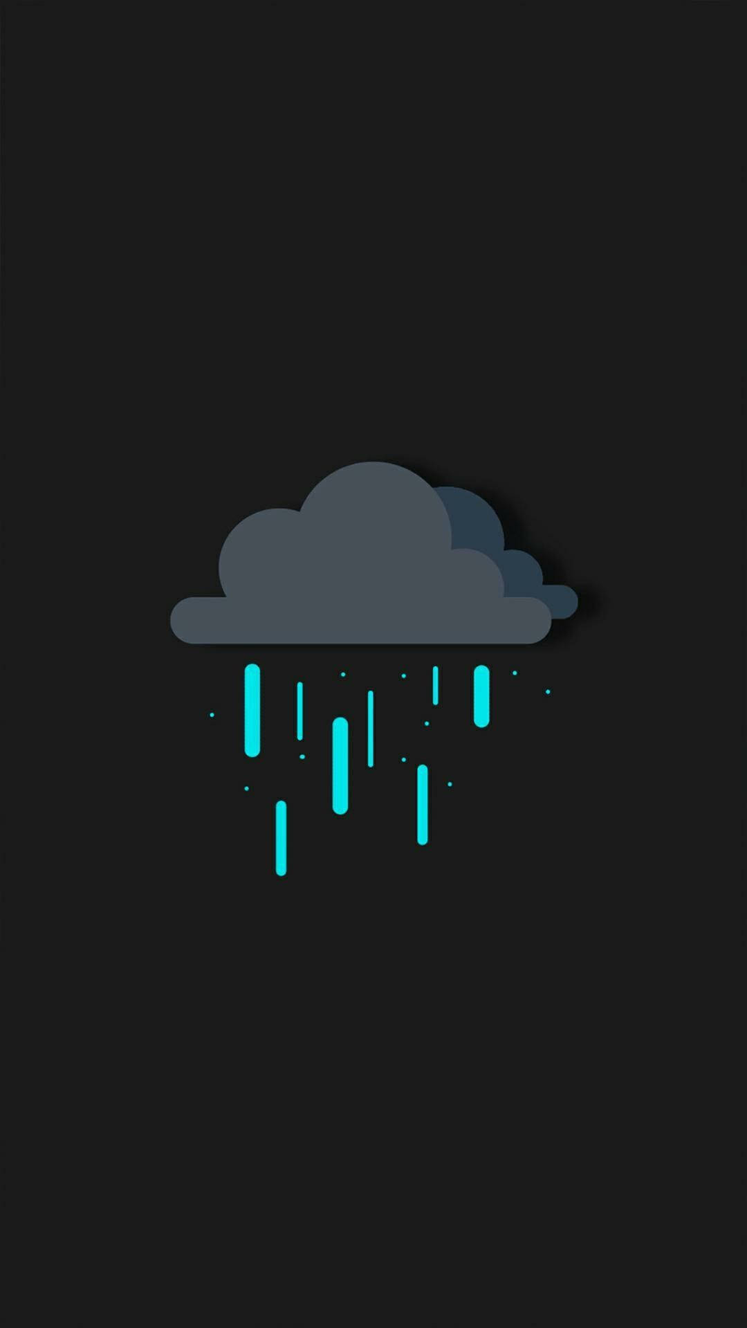 Cool Simple 桌布 壁紙 — 一個極簡的深灰色雲朵在黑色背景上滴落發光的青色雨滴。