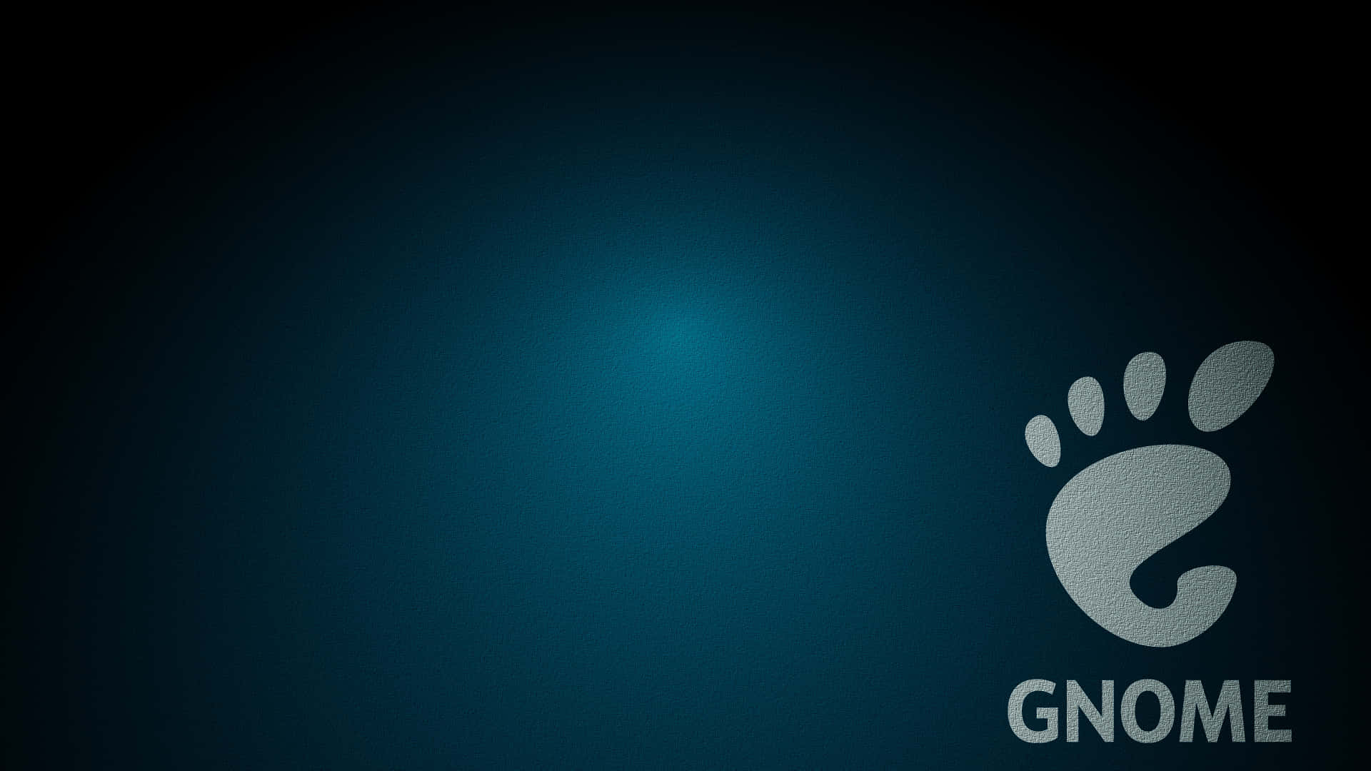 Gnome 桌布 壁紙 — 一個極簡的深藍綠色漸變背景，右下角有一個發光的GNOME標誌和文字。