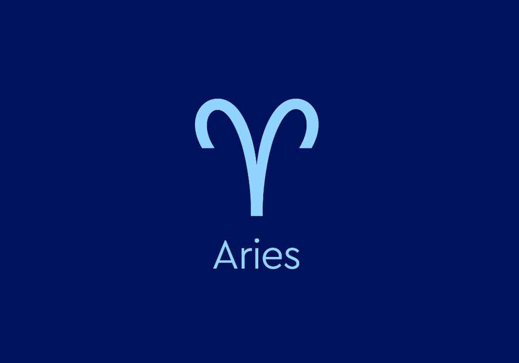 aries 桌布 壁紙 — 一個極簡的淺藍色牡羊座星座符號，居中在深藍色背景上，下方有「牡羊座」字樣。