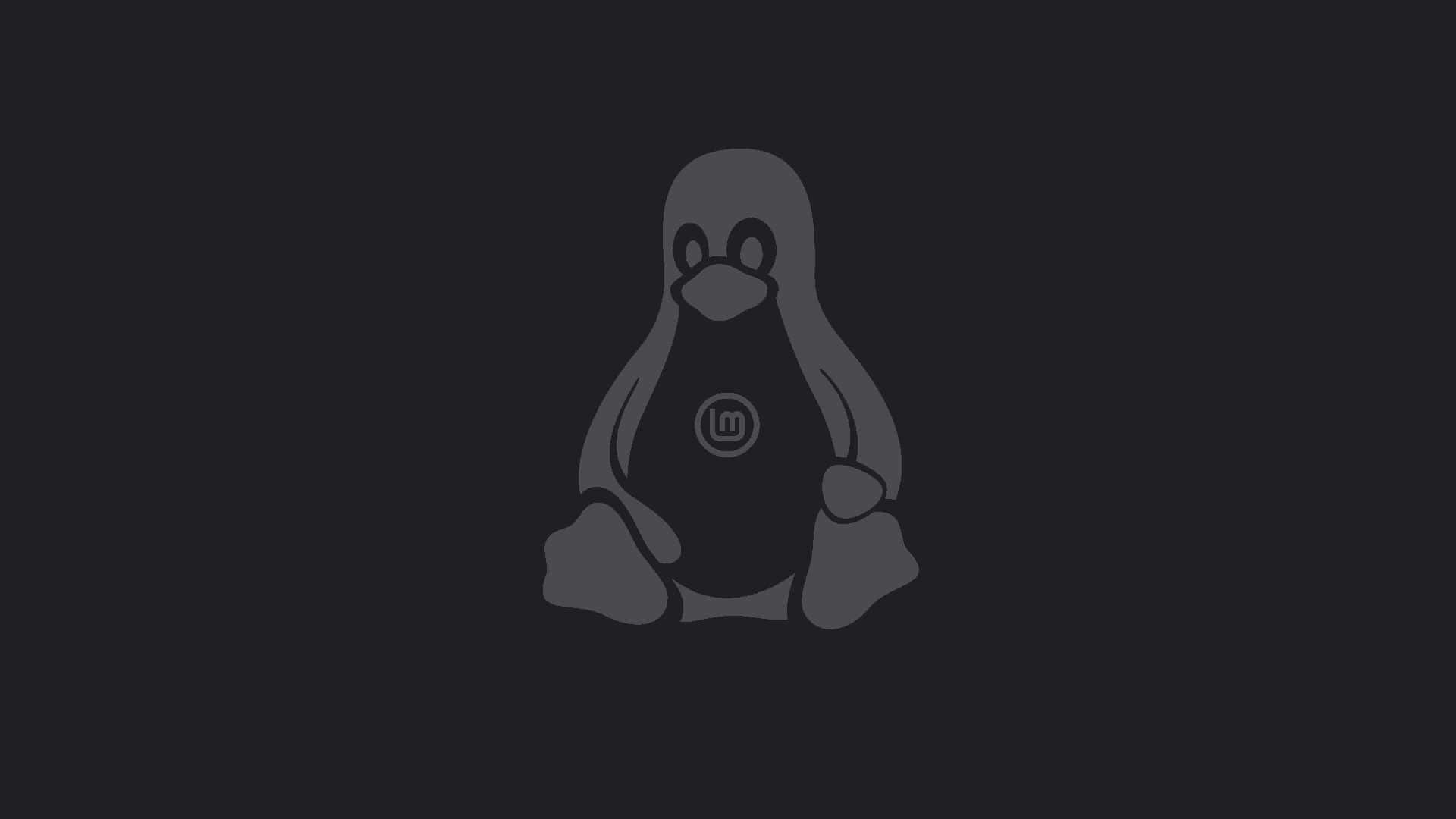 Linux 桌布 壁紙 — 一個極簡的灰色企鵝標誌，居中在深色背景上，胸前有一個微妙的圓形徽章。