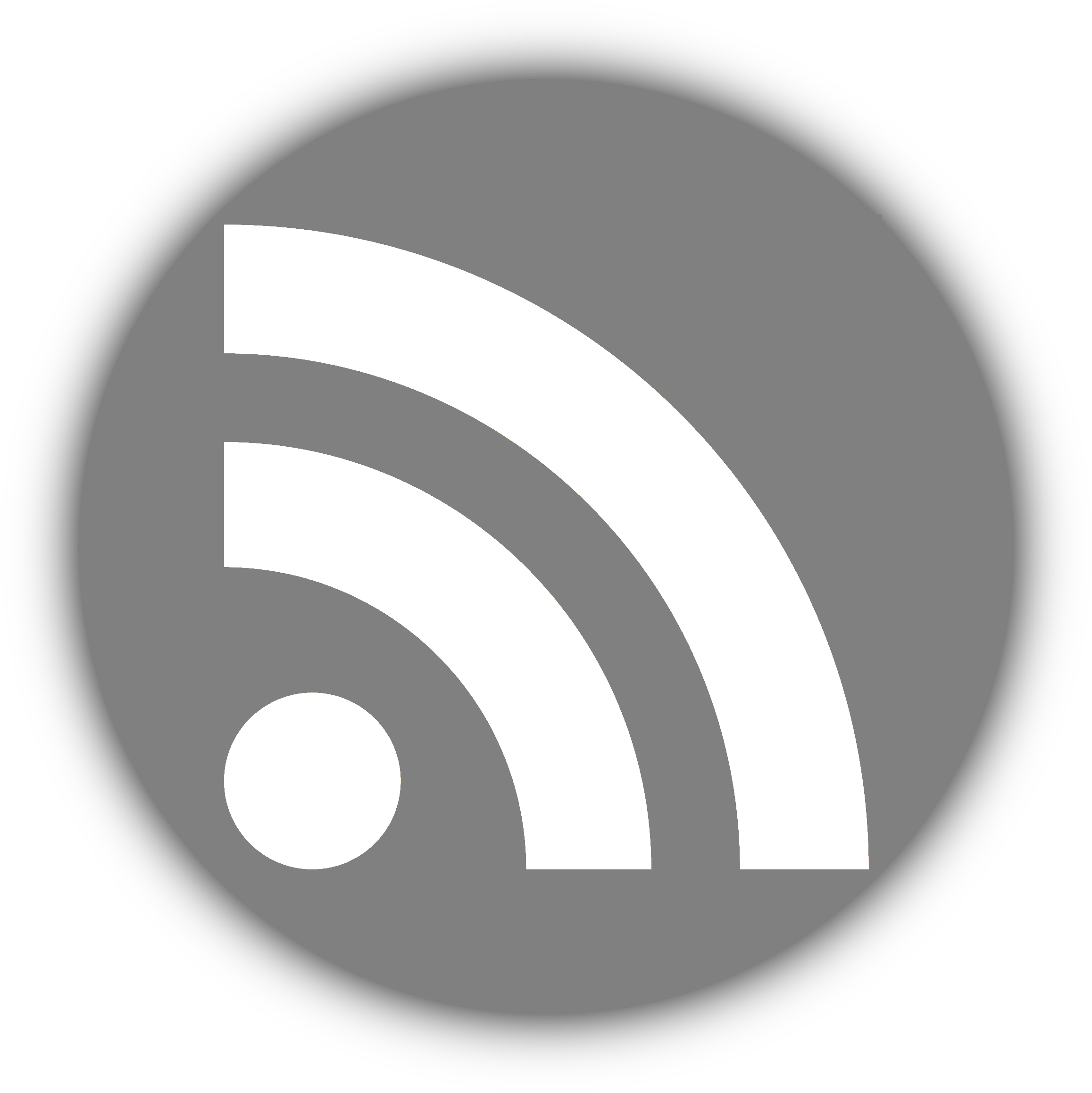 Redes Sociales 桌布 壁紙 — 一個極簡的灰色和白色RSS訂閱圖標，帶有三條曲線和一個點，背景為黑色。
