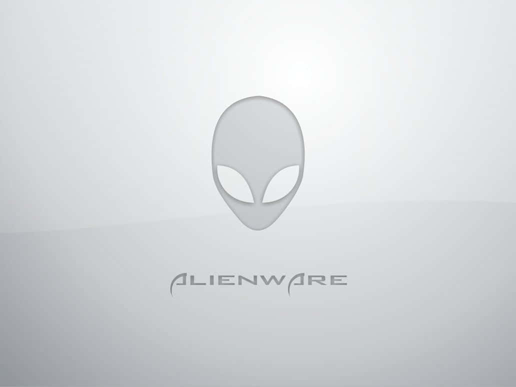 外星人 桌布 壁紙 — 一個極簡的灰色外星人頭標誌漂浮在 alienware 字樣上方，背景為柔和漸變色。