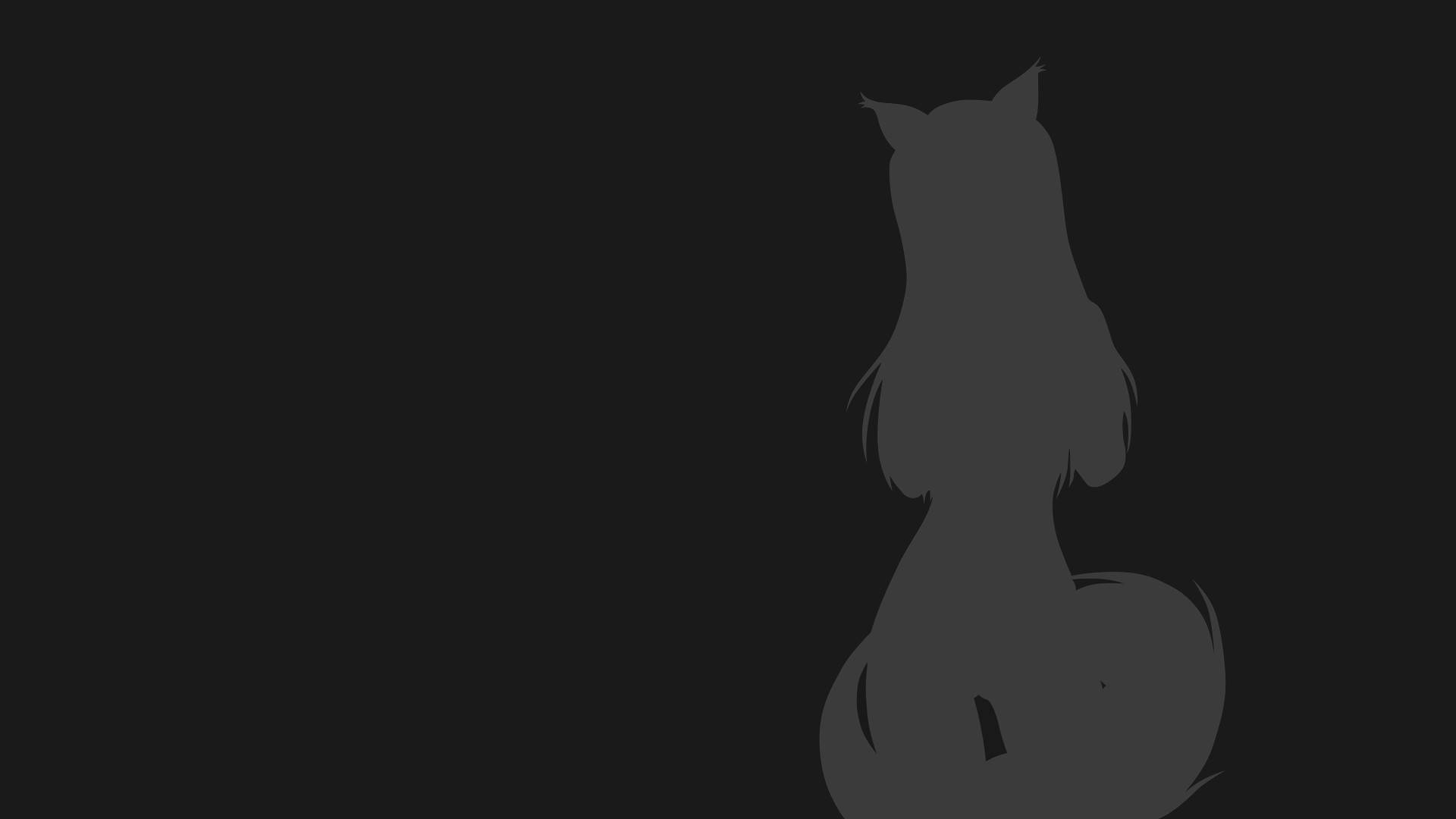 Minimalist Anime 桌布 壁紙 — 一個極簡的灰色狐狸剪影，直立坐在純色深色背景上。