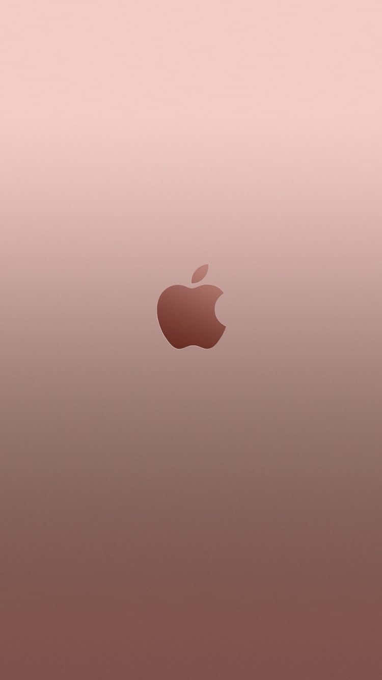 iPhone 6s 桌布 壁紙 — 一個極簡的玫瑰金漸變背景，中央有一個帶咬痕和葉子的Apple標誌。