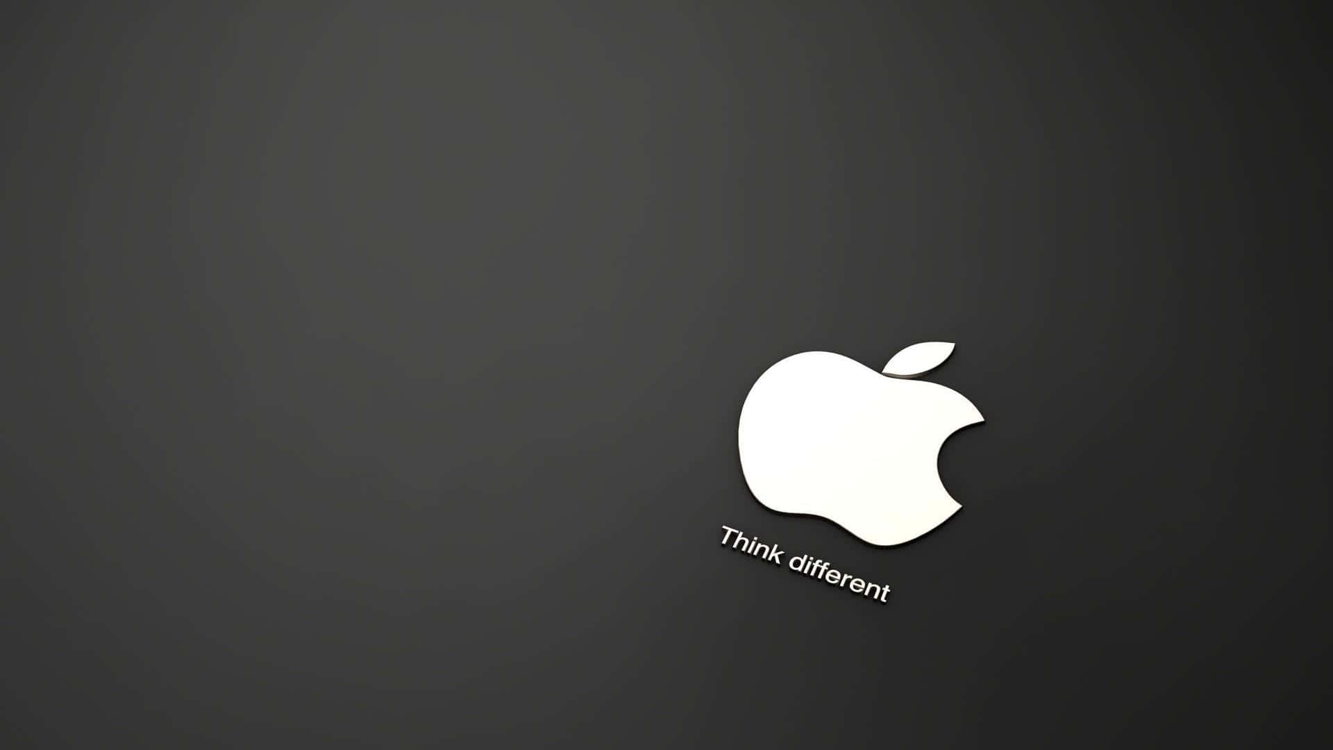Beautiful Black And White 桌布 壁紙 — 一個極簡的白色Apple標誌，帶有「Think different」文字，居中顯示在深灰色漸變背景上。