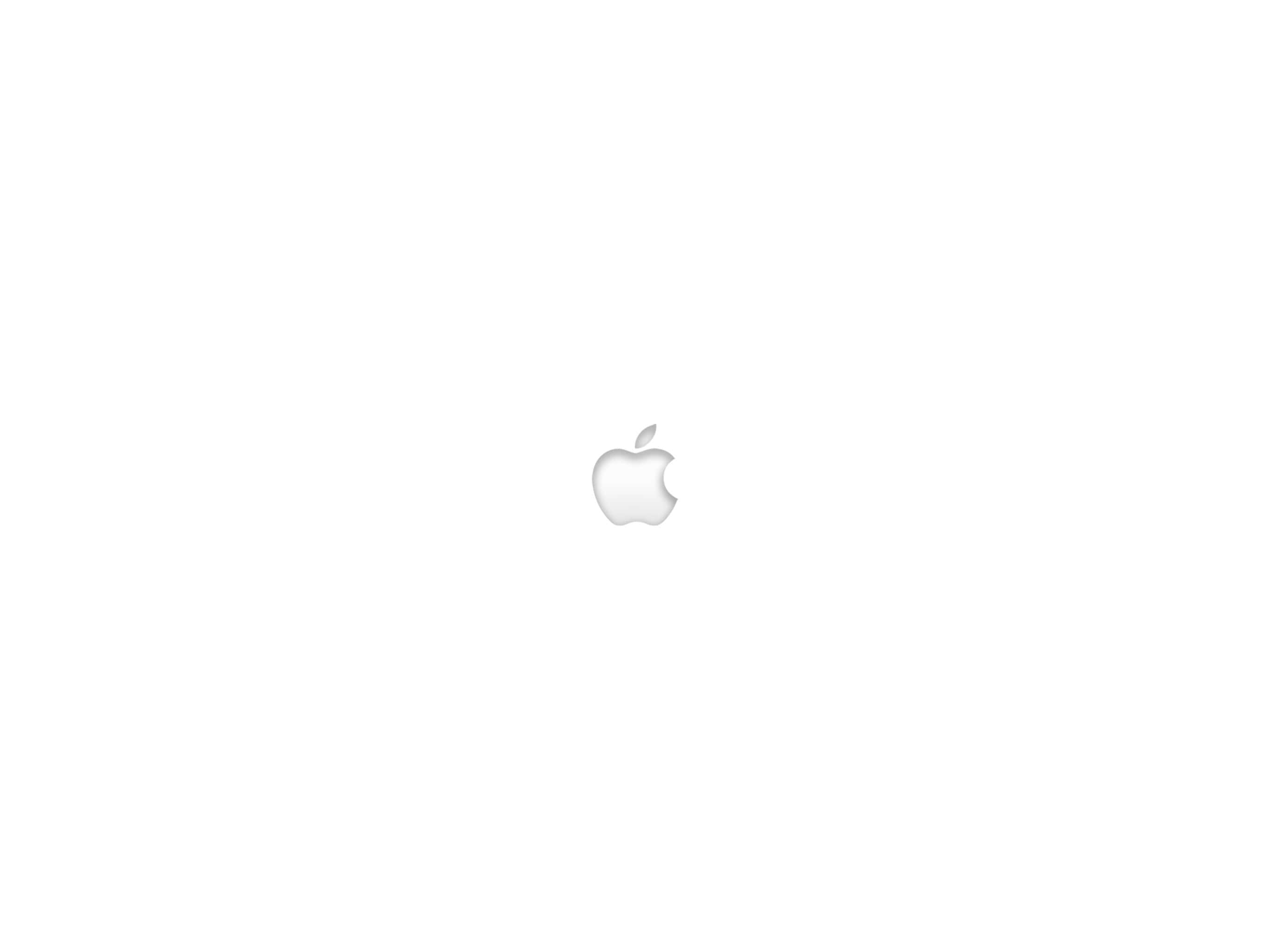 White iPad 桌布 壁紙 — 一個極簡的白色Apple標誌，置於純白背景中央，帶有微妙的陰影。