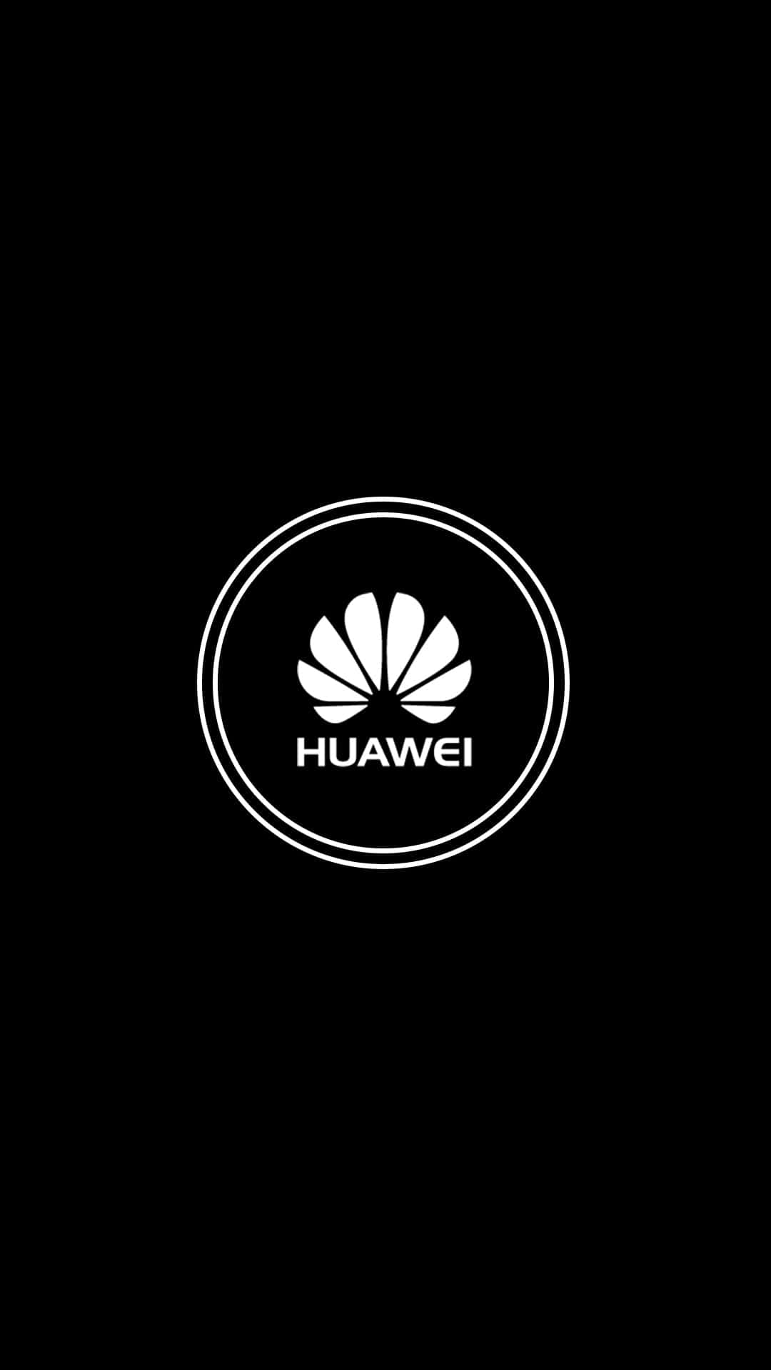 白色Huawei標誌在雙圓圈內，黑色背景 — 華為 GIF 壁紙