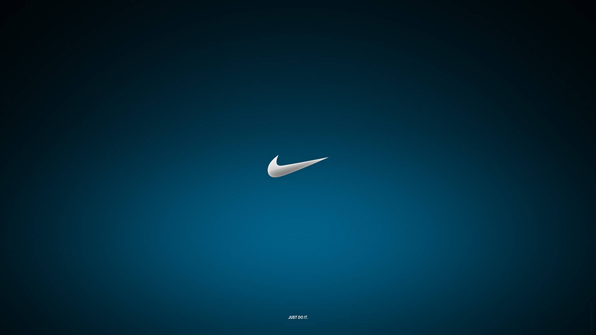 Blue HD 桌布 壁紙 — 一個極簡的白色Nike Swoosh標誌，居中於漸變藍色背景上，帶有柔和照明和標語just do it。