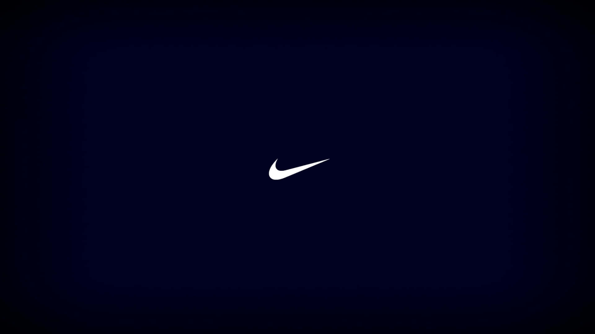 Blue Nike 桌布 壁紙 — 一個極簡的白色Nike勾勾標誌，置於深海軍藍漸變背景中央。
